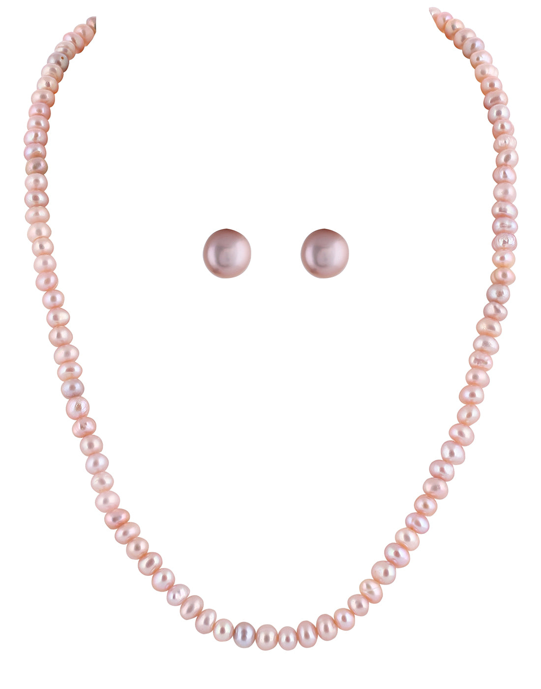 Real Natural Fresh Water Single Line Plain Rose Gold Colour Pearls Mala Set 5 MM With Certificate(D.No NPS231)
