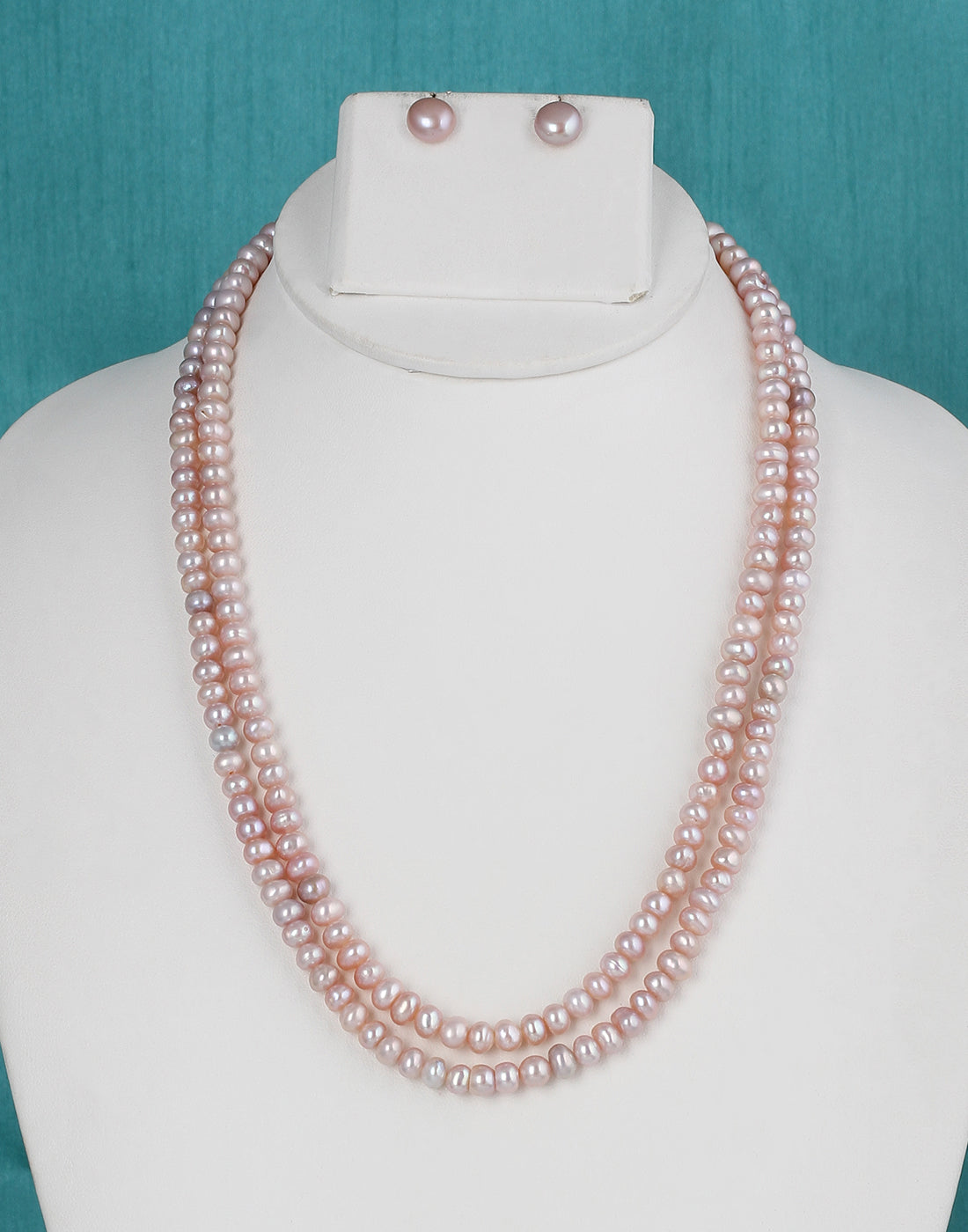 Real Natural Fresh Water Double Line Plain Rose Gold Colour Pearls Mala Set 5 MM With Certificate(D.No NPS232)