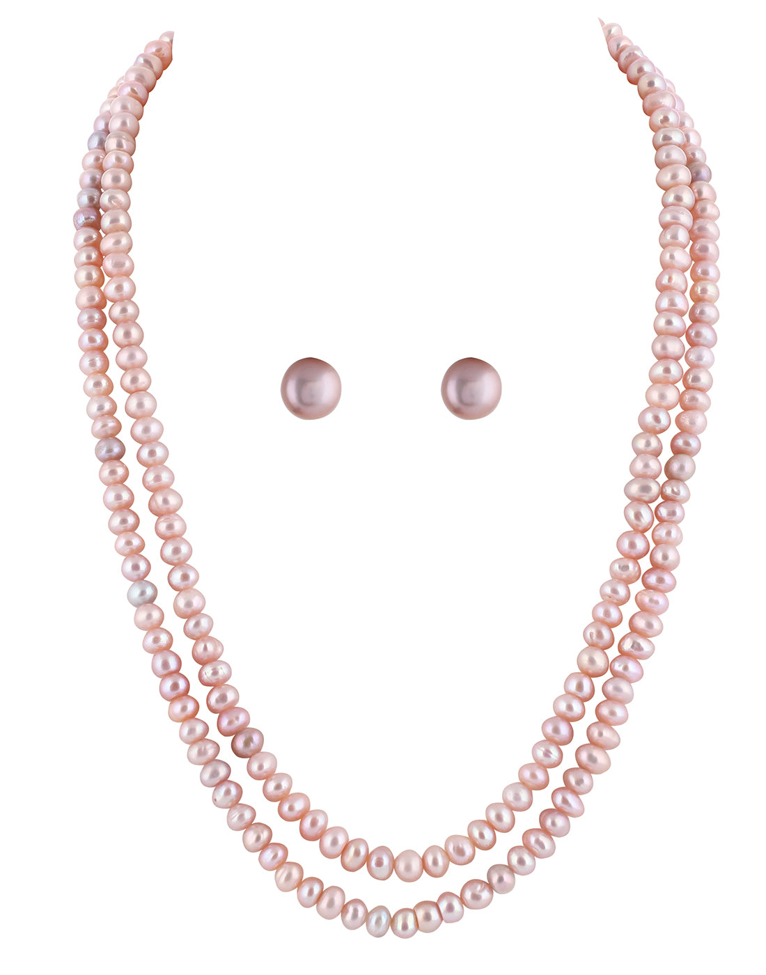 Real Natural Fresh Water Double Line Plain Rose Gold Colour Pearls Mala Set 5 MM With Certificate(D.No NPS232)