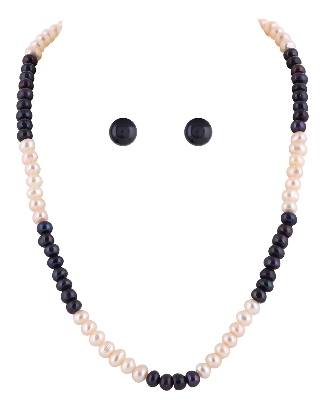 Real Natural Fresh Water Single Line Plain Black N White Colour Pearls Mala Set 5 MM With Certificate(D.No NPS236)