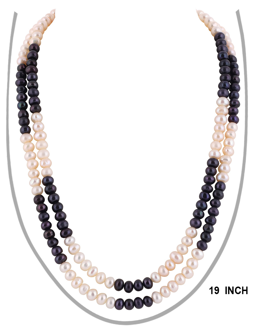Real Natural Fresh Water Double Line Plain Black N White Colour Pearls Mala Set 5 MM With Certificate(D.No NPS237)