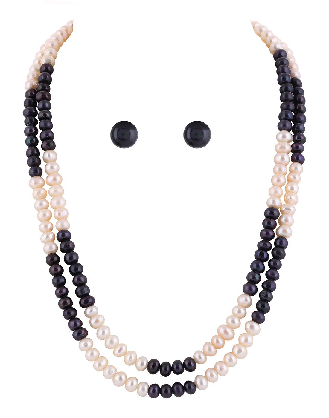 Real Natural Fresh Water Double Line Plain Black N White Colour Pearls Mala Set 5 MM With Certificate(D.No NPS237)