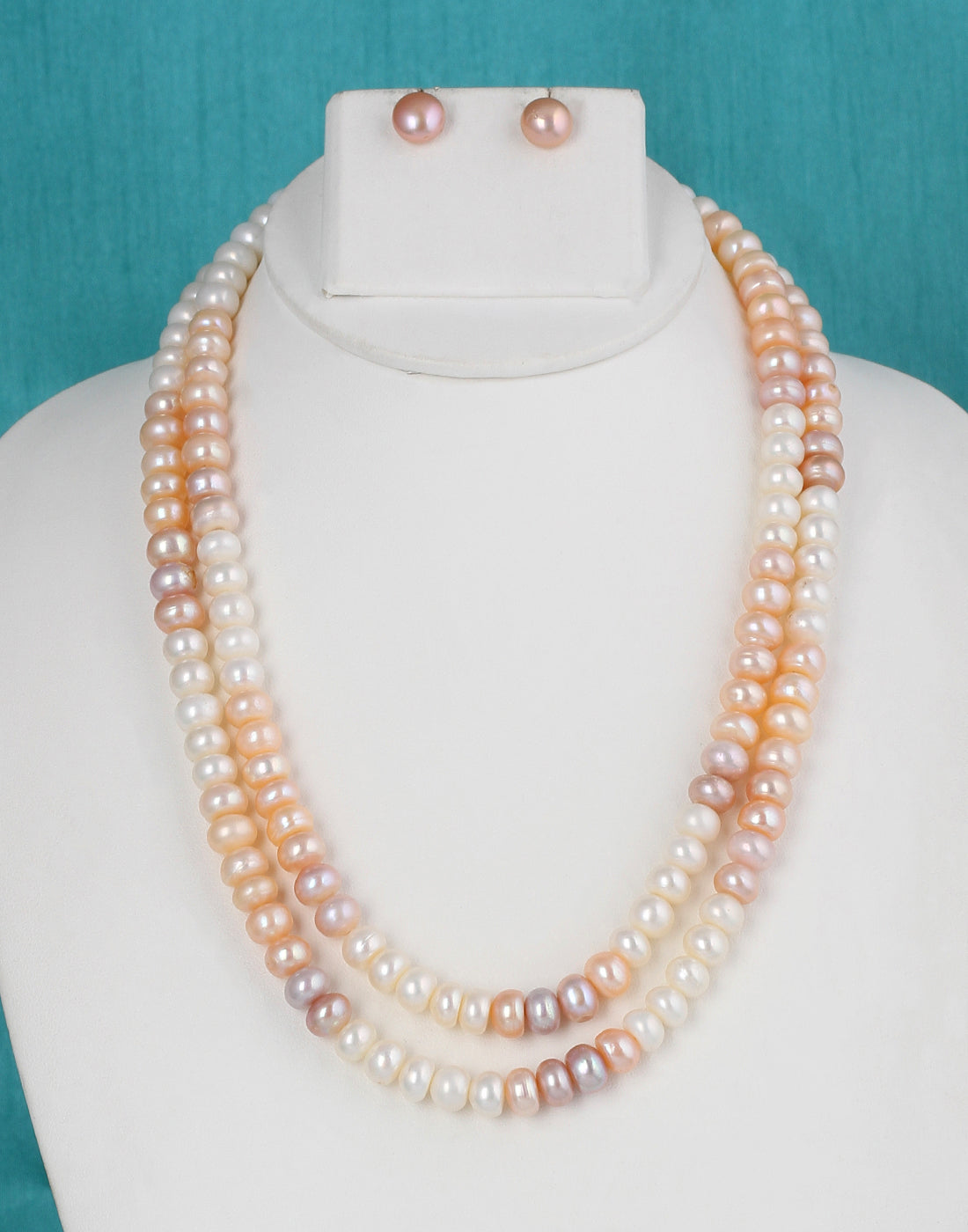 Real Natural Fresh Water Double Line Shaded Pearls Mala Set 8 To 9 MM With Certificate(D.No NPS240)