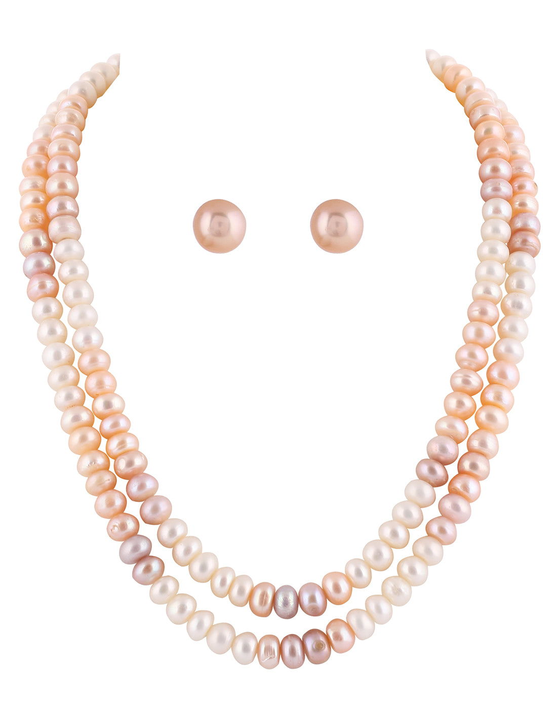 Real Natural Fresh Water Double Line Shaded Pearls Mala Set 8 To 9 MM With Certificate(D.No NPS240)