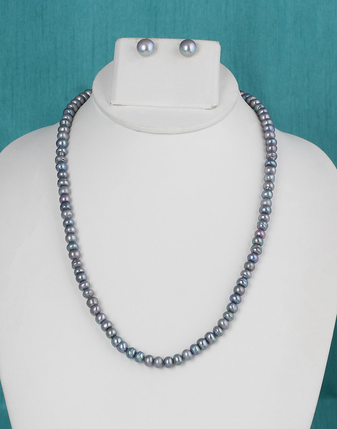 Real Natural Fresh Water Single Line Plain Grey peacock Shaded Colour Pearls Mala Set 5 MM With Certificate(D.No NPS241)