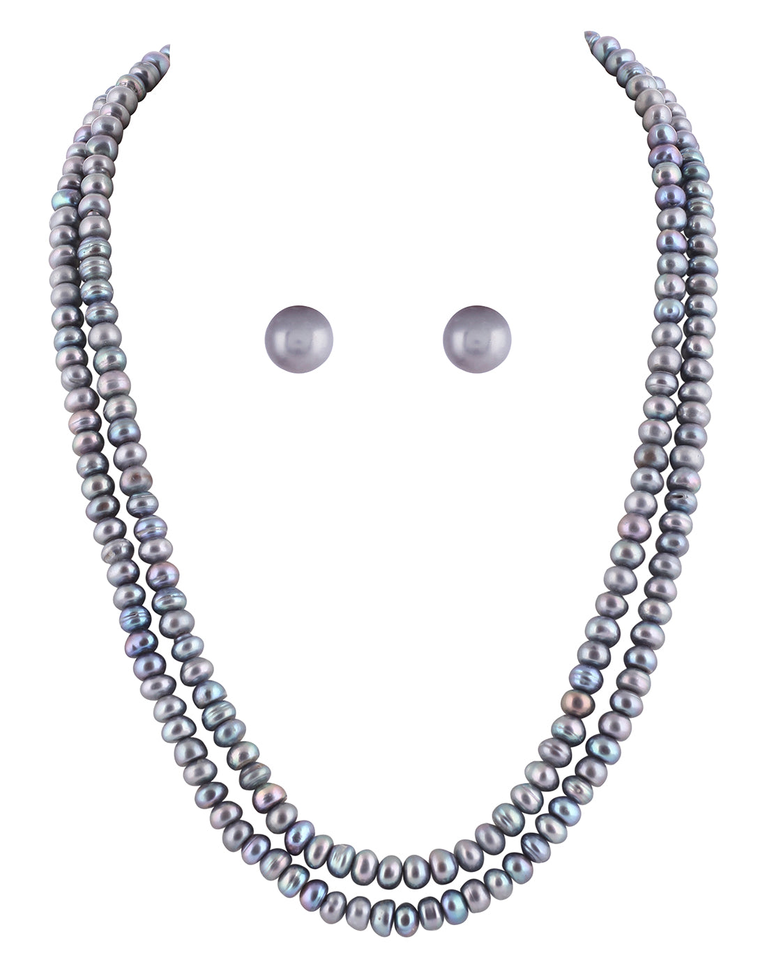Real Natural Fresh Water Double Line Plain Grey peacock Shaded Colour Pearls Mala Set 5 MM With Certificate(D.No NPS242)