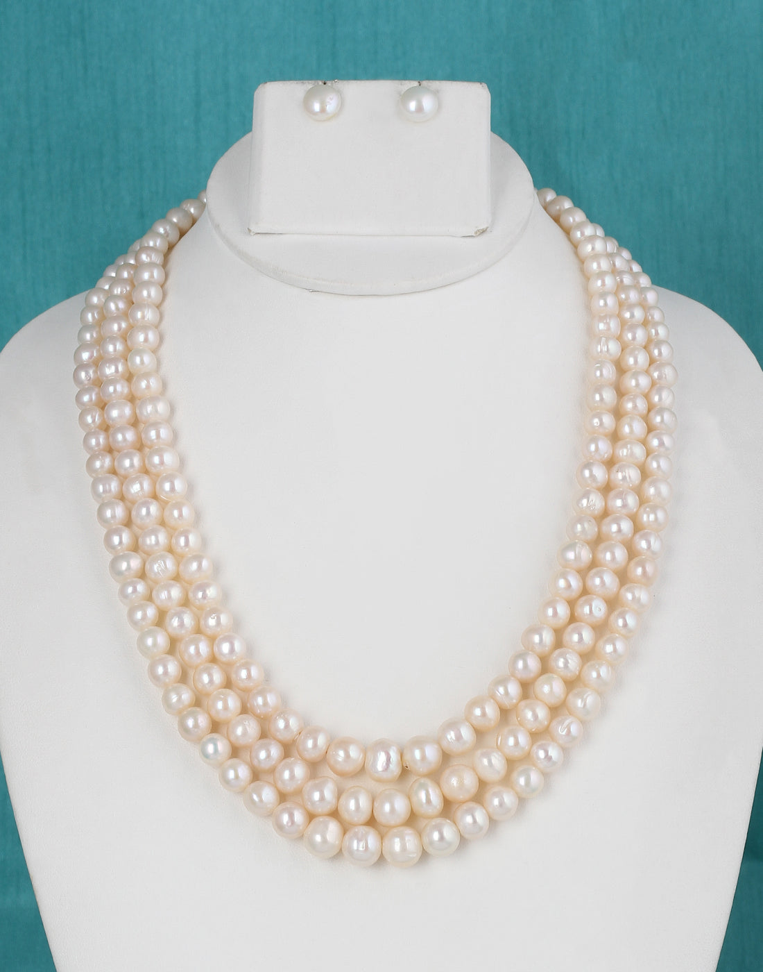 Real Natural Fresh Water Triple Line Plain Pearl 4 To 9 MM Graduation Mala Set With Certificate(D.No NPS248)