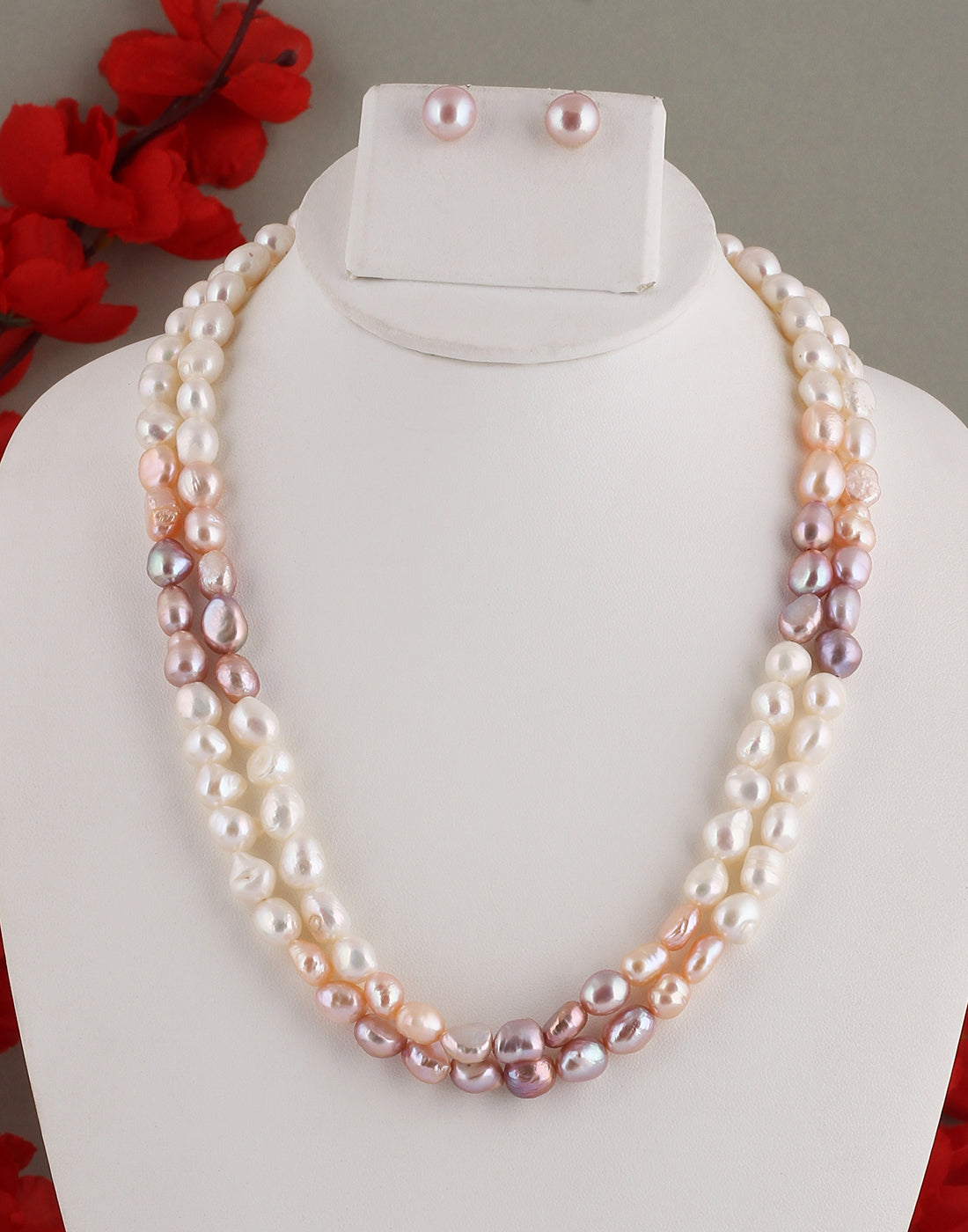 Real Natural Fresh Water Double Line Plain Barook Pearl Mala Set With Certificate(D.No NPS258)