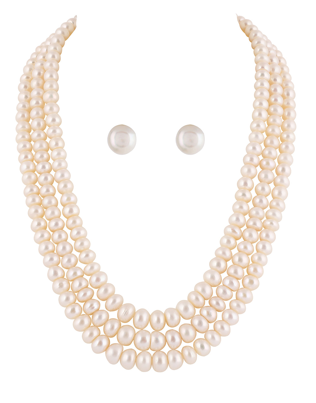 Real Natural Fresh Water Triple Line Plain Pearl 5 To 12 MM Graduation Mala Set With Certificate(D.No NPS261)