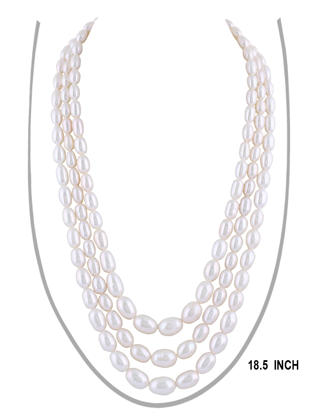 Real Natural Fresh Water Triple Line Plain Pearl 5 To 12 MM Graduation Mala Set With Certificate(D.No NPS264)