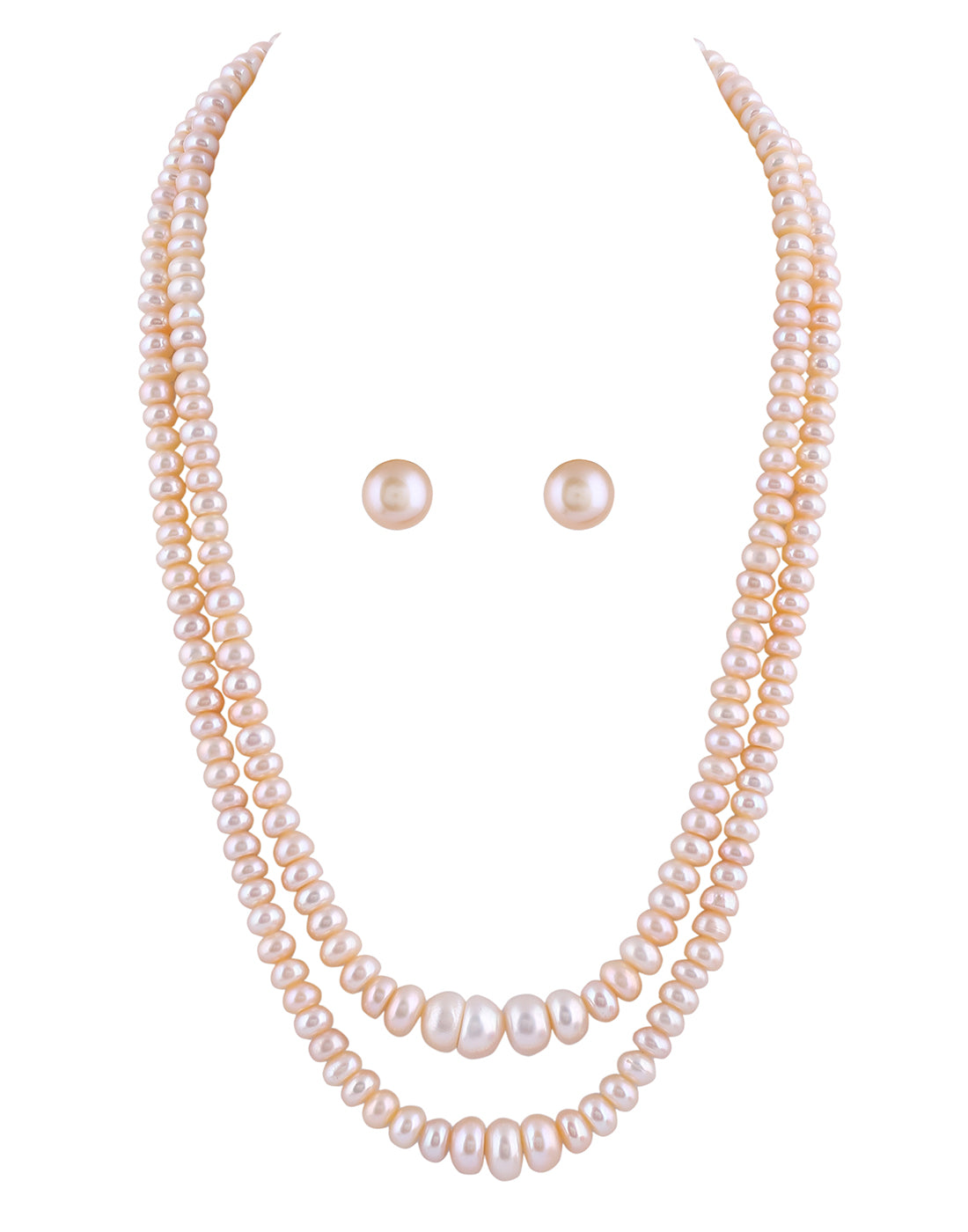 Real Natural Fresh Water Double Line Plain Pearl 5 To 12 MM Graduation Mala Set With Certificate(D.No NPS266)