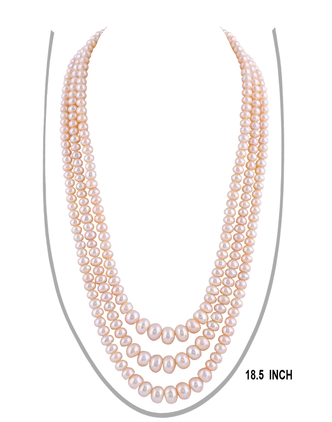 Real Natural Fresh Water Triple Line Plain Pearl 5 To 12 MM Graduation Mala Set With Certificate(D.No NPS267)