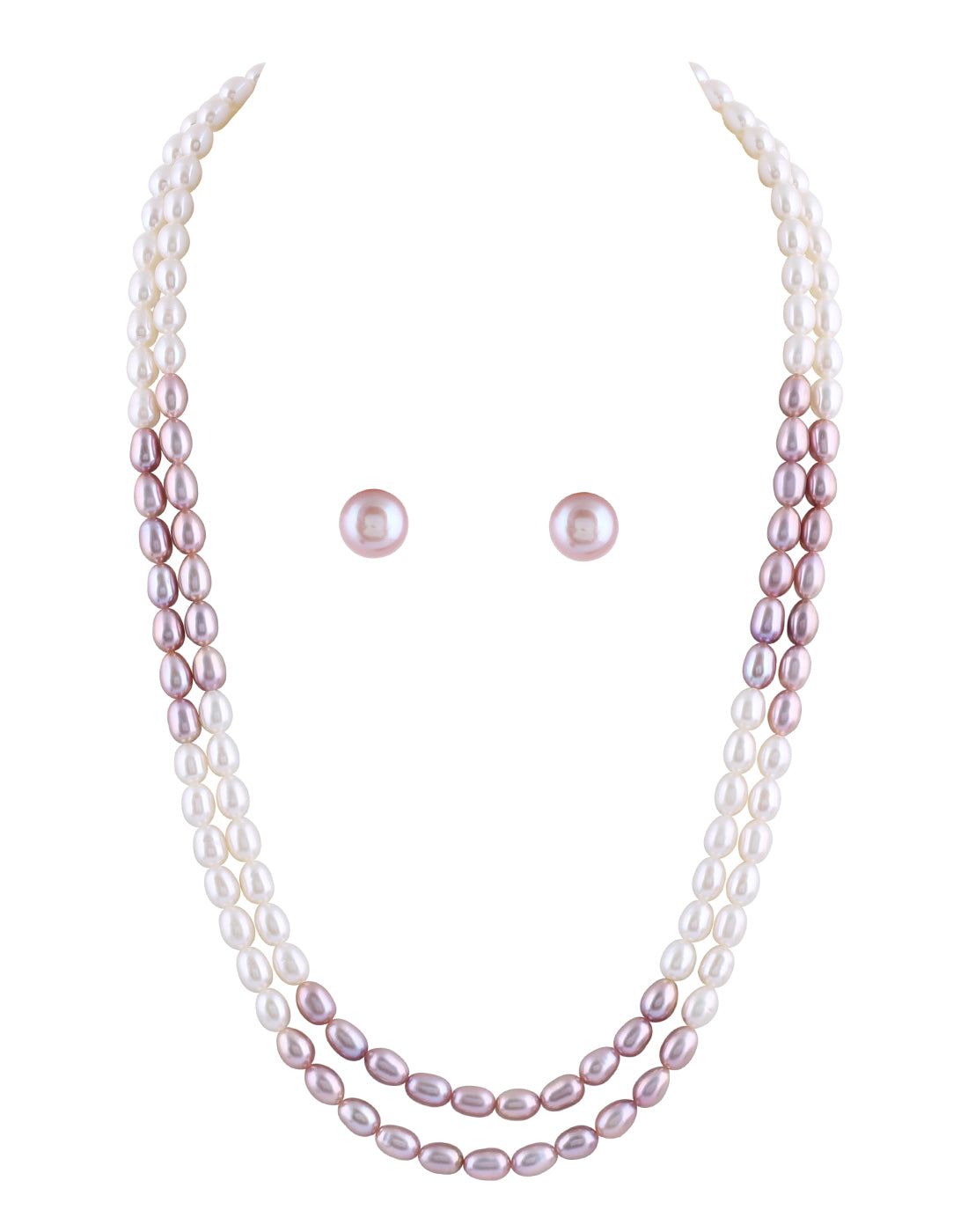 Real Natural Fresh Water Double Line Plain Oval Shaped Pearls Mala Set 5 MM With Certificate(D.No NPS272)