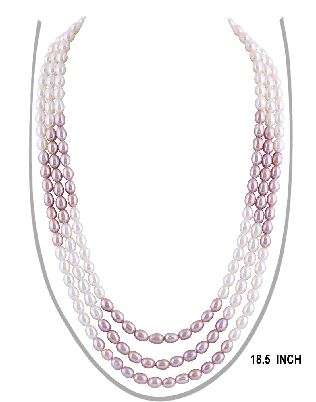Real Natural Fresh Water Triple Line Plain Oval Shaped Pearls Mala Set 5 MM With Certificate(D.No NPS273)