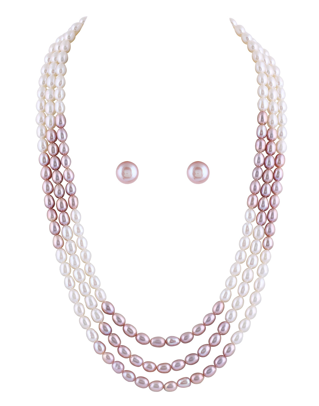 Real Natural Fresh Water Triple Line Plain Oval Shaped Pearls Mala Set 5 MM With Certificate(D.No NPS273)