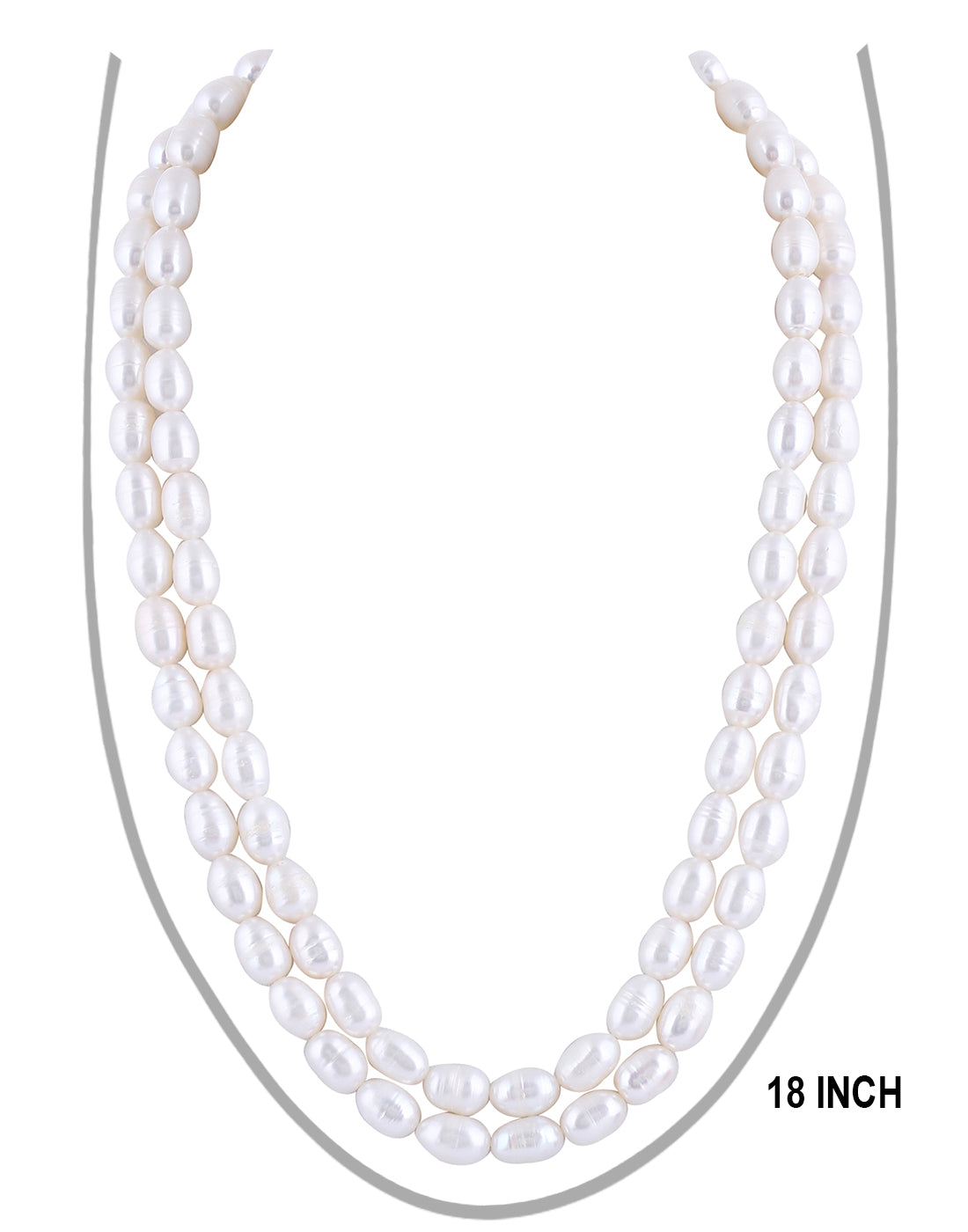Real Natural Fresh Water Double Line Plain Oval Shaped Pearls Mala Set 8 MM With Certificate(D.No NPS275)