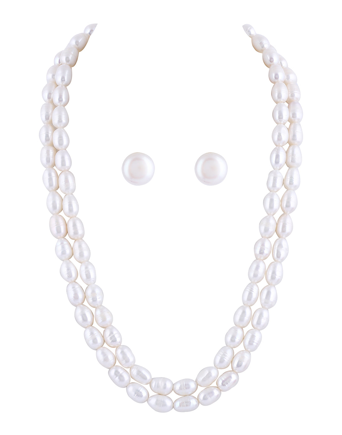 Real Natural Fresh Water Double Line Plain Oval Shaped Pearls Mala Set 8 MM With Certificate(D.No NPS275)