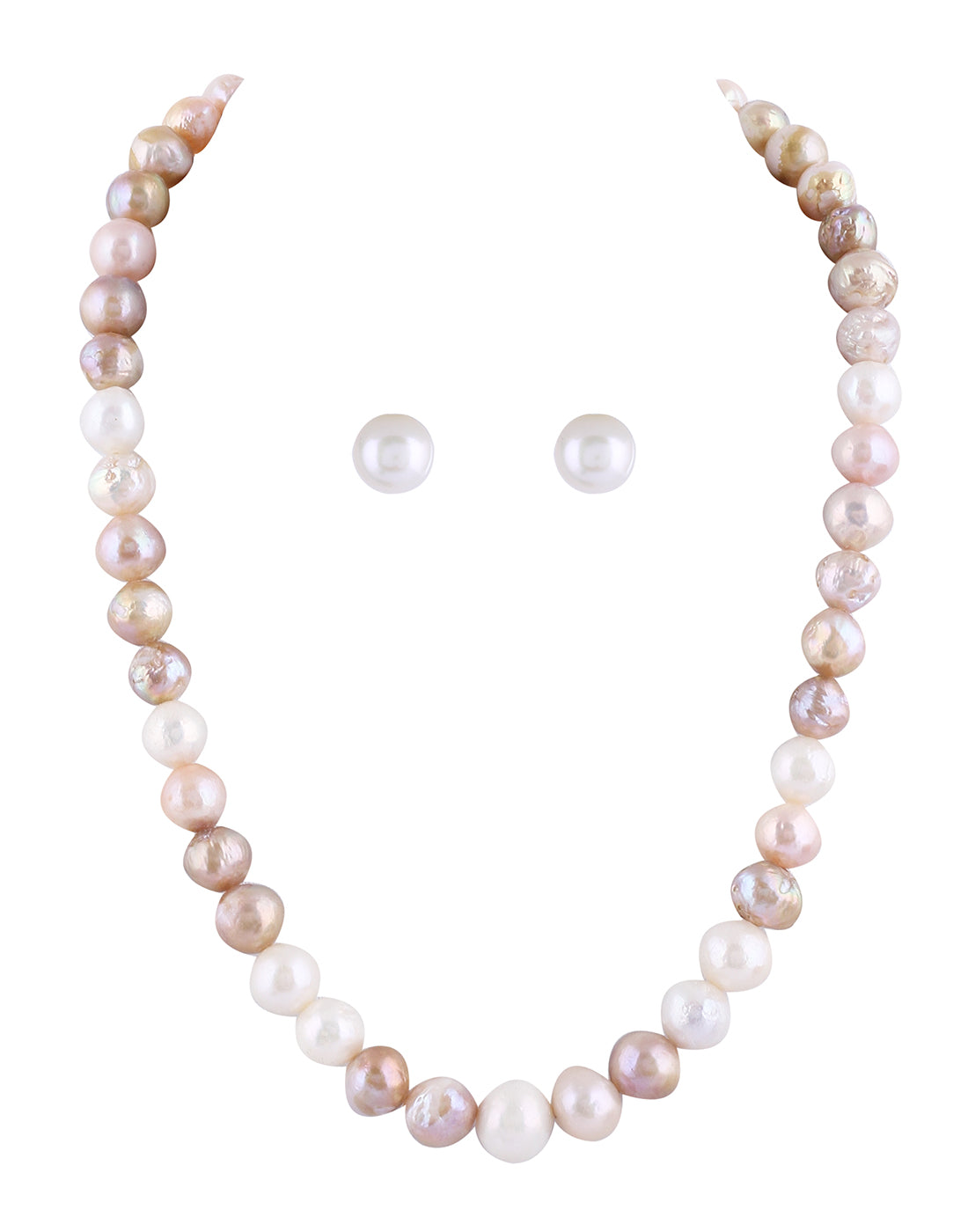 Real Natural Fresh Water Single Line Plain Pearls Mala Set 10 MM With Certificate(D.No NPS276)