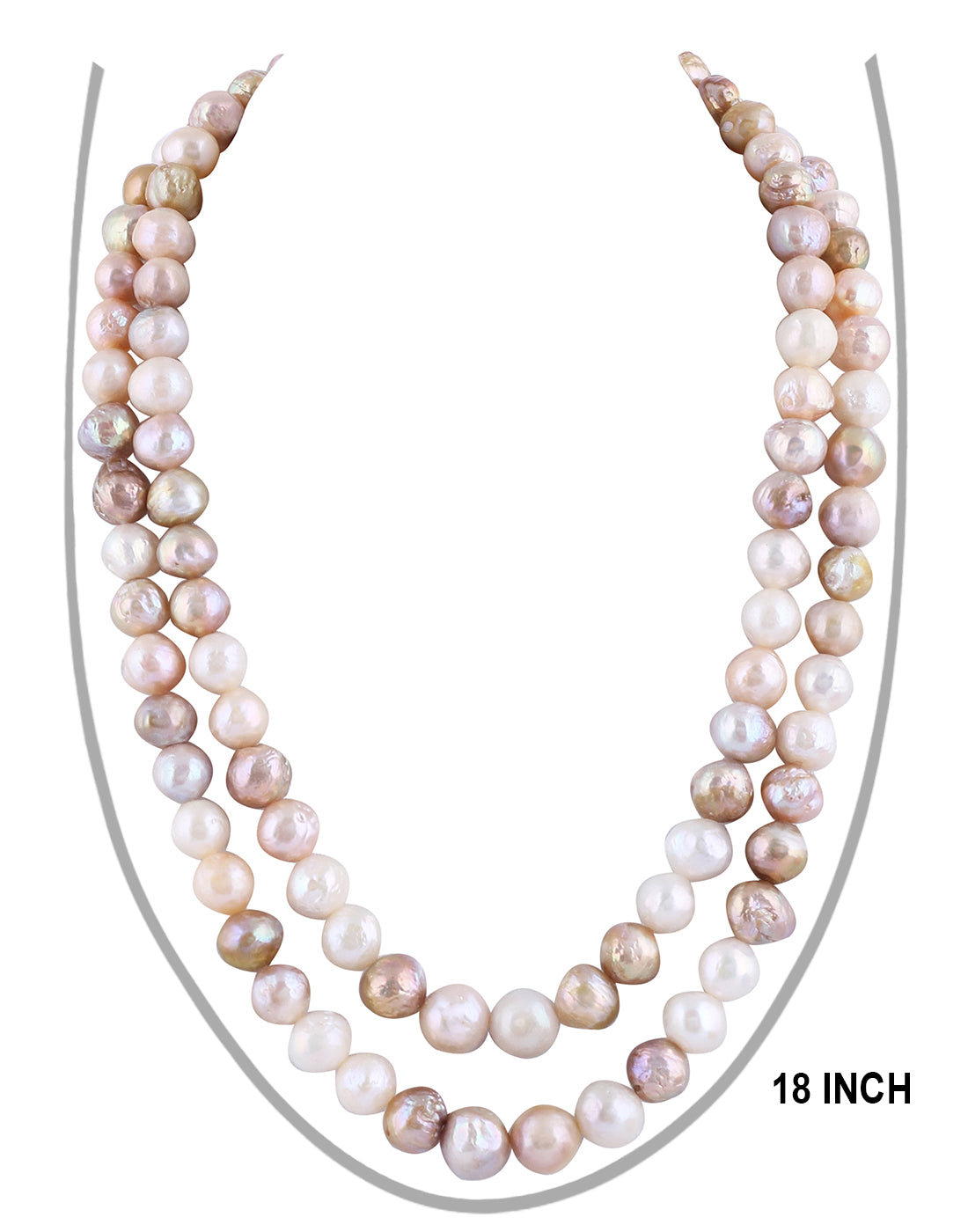 Real Natural Fresh Water Double Line Plain Pearls Mala Set 10 MM With Certificate(D.No NPS277)