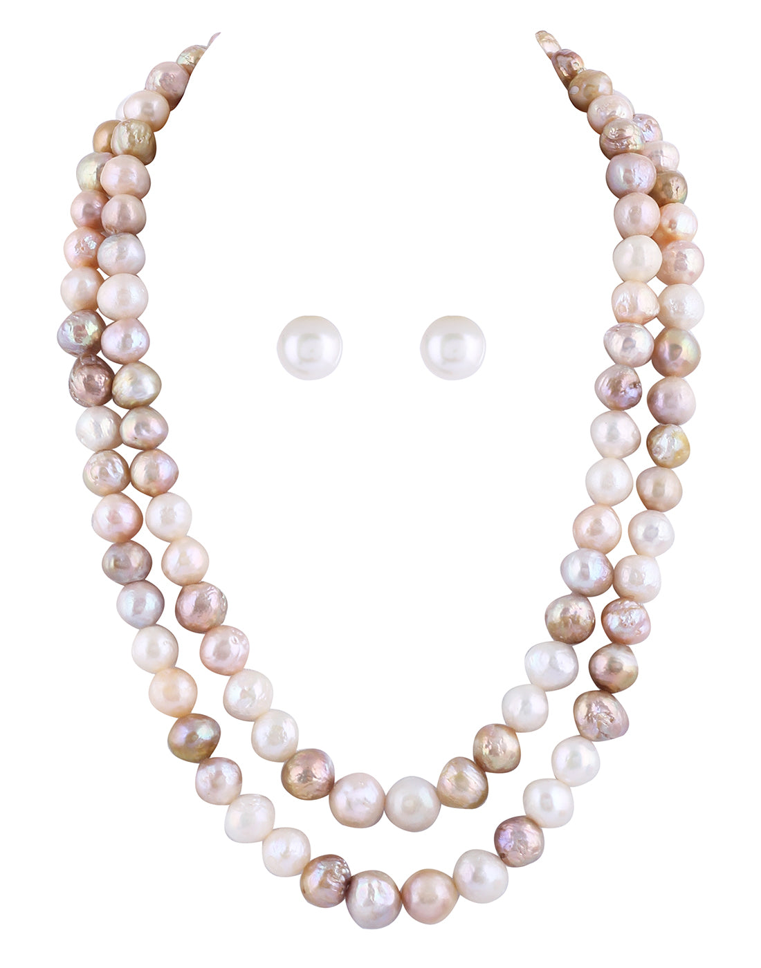 Real Natural Fresh Water Double Line Plain Pearls Mala Set 10 MM With Certificate(D.No NPS277)