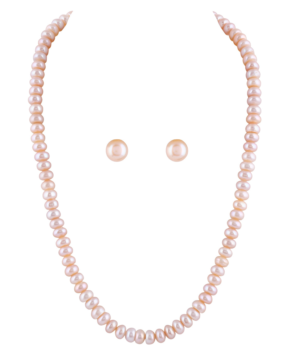 Real Natural Fresh Water Single Line Plain Pearls Mala Set 8 MM With Certificate(D.No NPS284)