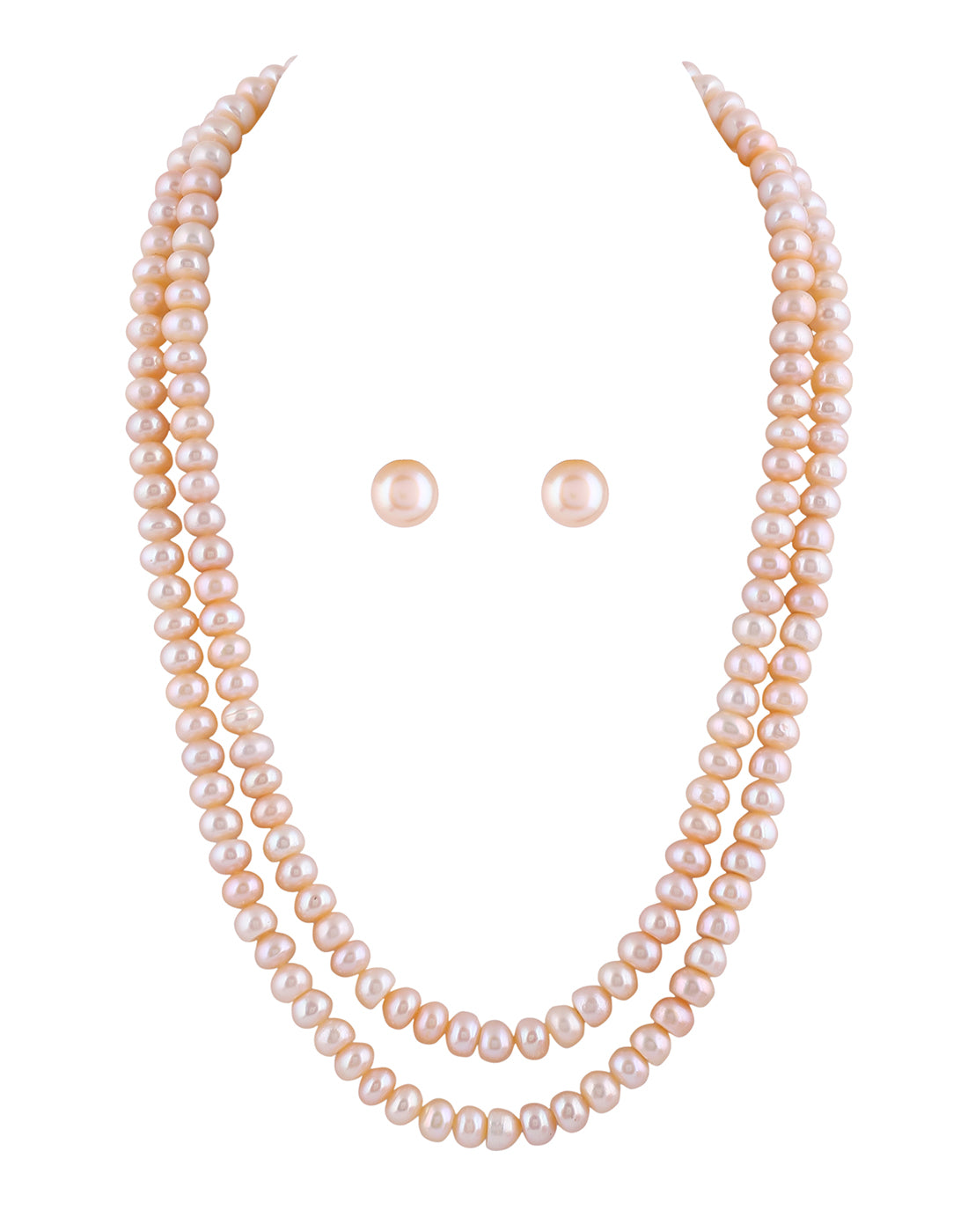 Real Natural Fresh Water Double Line Plain Pearls Mala Set 8 MM With Certificate(D.No NPS285)