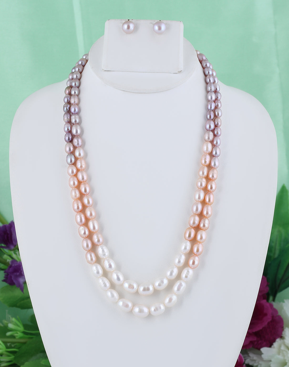 Real Natural Fresh Water Double Line Shaded 4 To 9 MM Graduation Mala Set With Certificate(D.No NPS287)