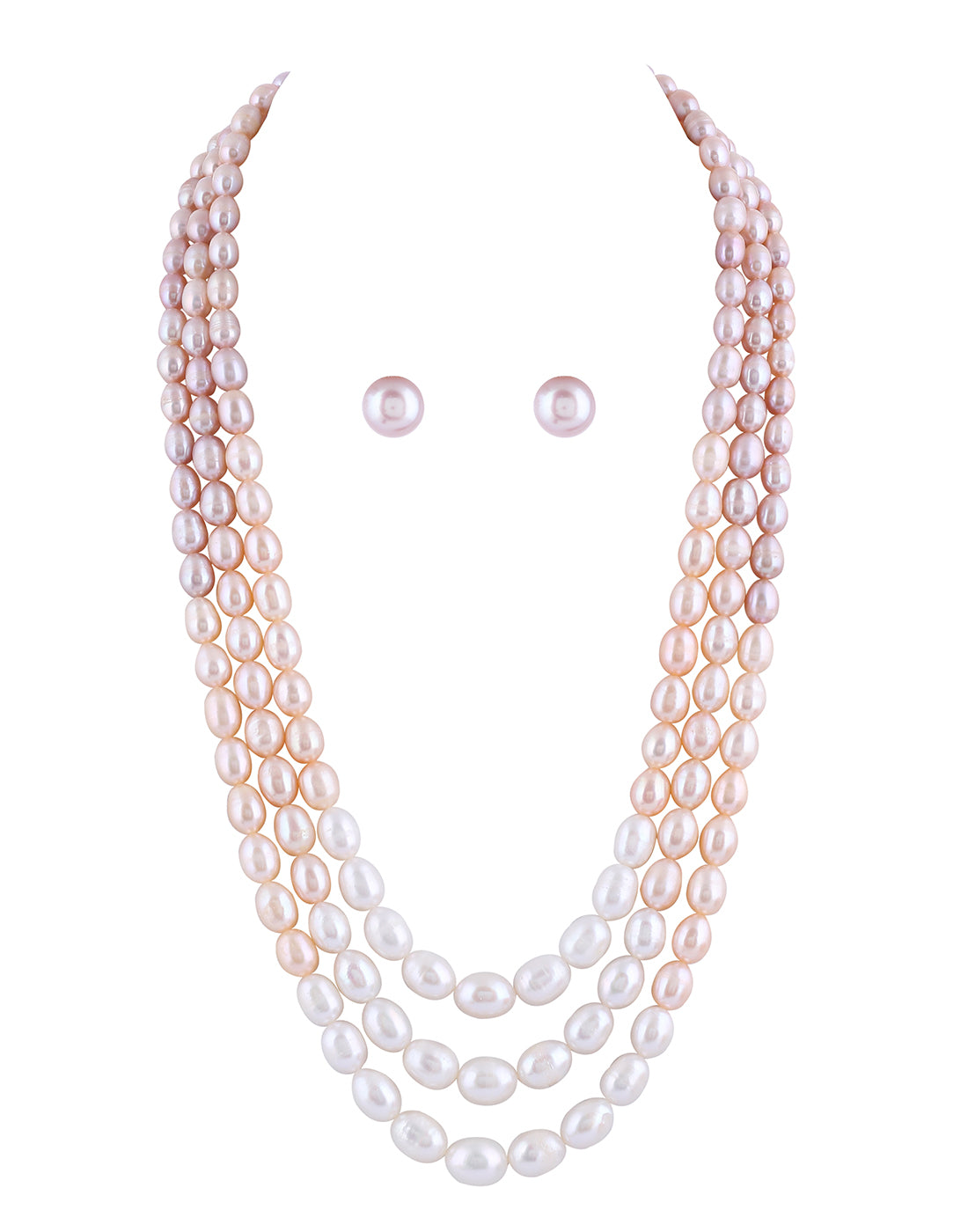 Real Natural Fresh Water Triple Line Shaded 4 To 9 MM Graduation Mala Set With Certificate(D.No NPS288)