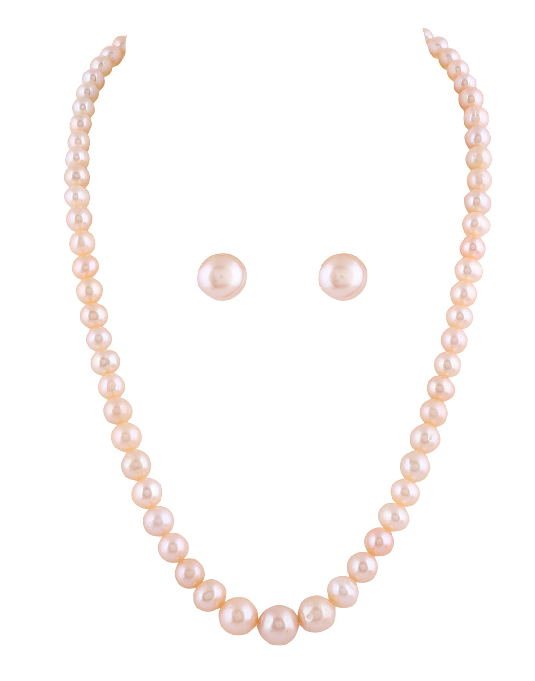 Real Natural Fresh Water Single Line Plain Round Graduation Pearls Mala Set With Certificate(D.No NPS289)