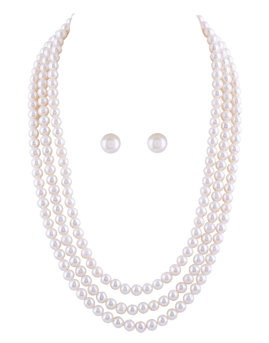 Real Natural Fresh Water Triple Line Plain Round Pearls 5 MM Mala Set With Certificate(D.No NPS298)