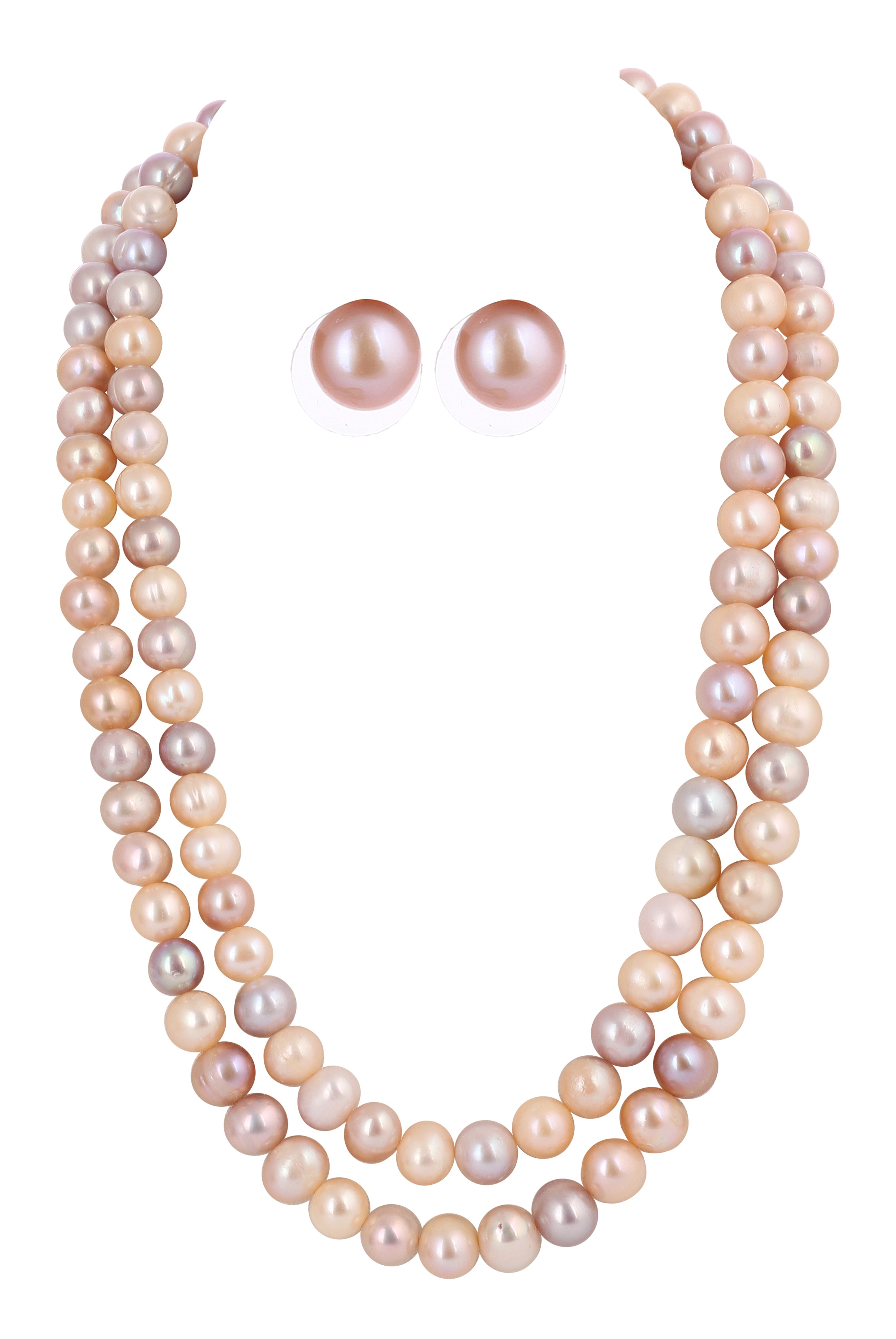 Real Natural Fresh Water Double Line 10 MM Plain Pearl Mala For Women With Certificate(D.No NPS304)
