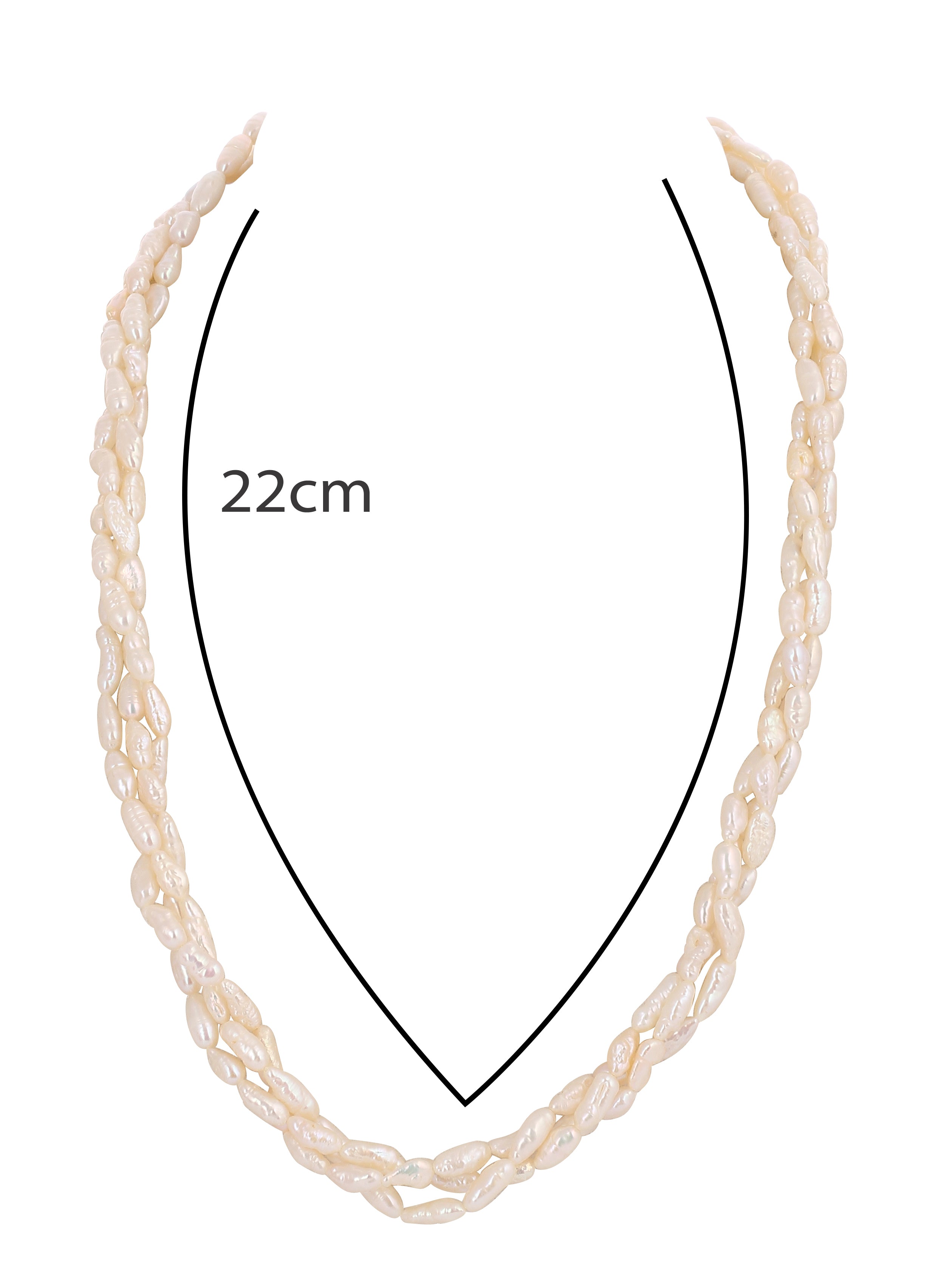 Real Natural Fresh Water 3 Lines Twisted Plain Pearl Mala Set With Certificate(D.No NPS306)