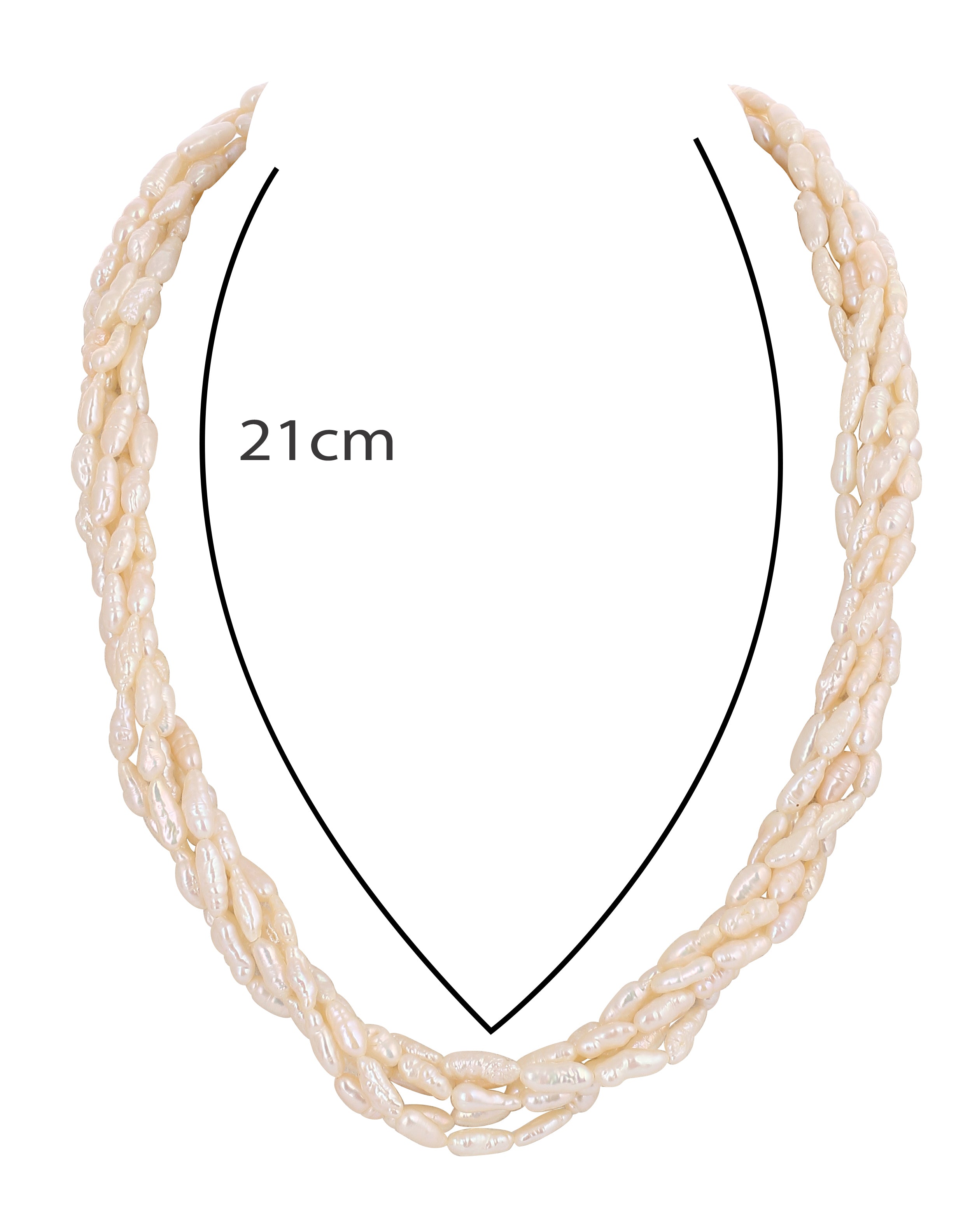Real Natural Fresh Water 5 Lines Twisted Plain Pearl Mala Set With Certificate(D.No NPS307)