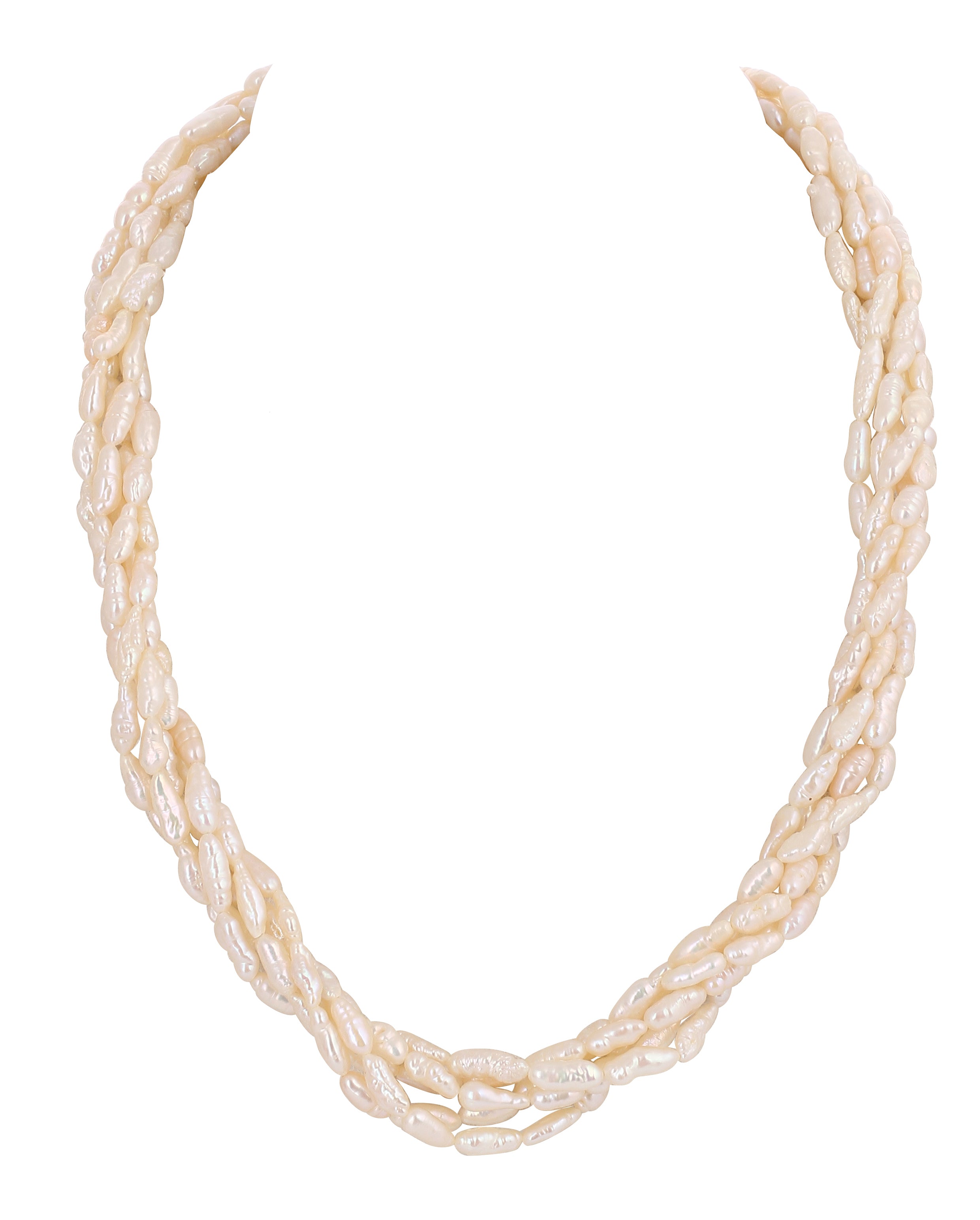 Real Natural Fresh Water 5 Lines Twisted Plain Pearl Mala Set With Certificate(D.No NPS307)