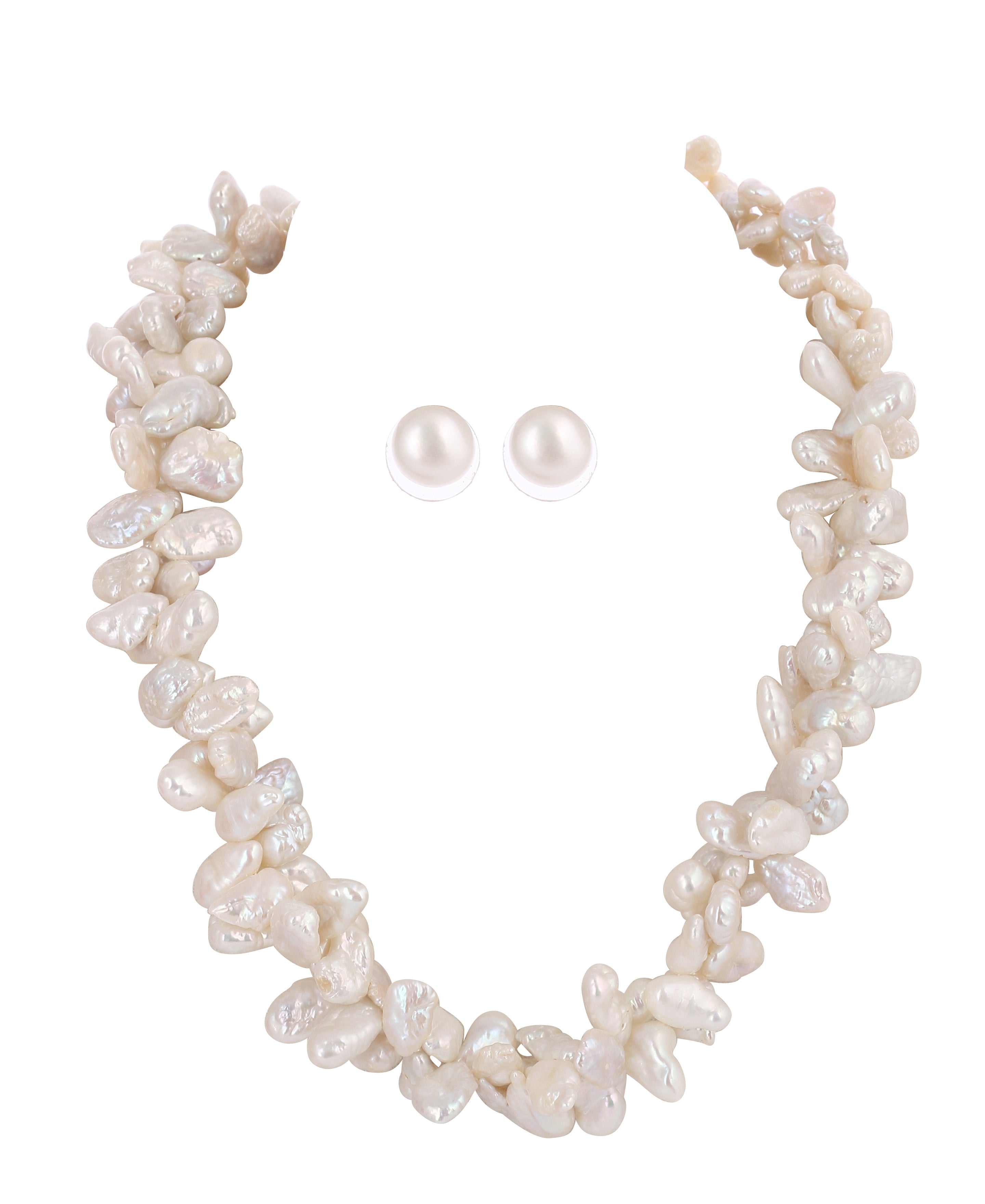Real Natural Fresh Water Flower Shaped Twisted Plain Pearl Mala Set With Certificate(D.No NPS310)