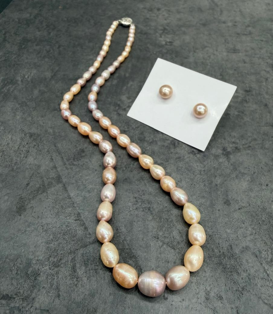 Real Natural Fresh Water Single Line Plain Pearl Mala Set With Certificate(D.No NPS311)