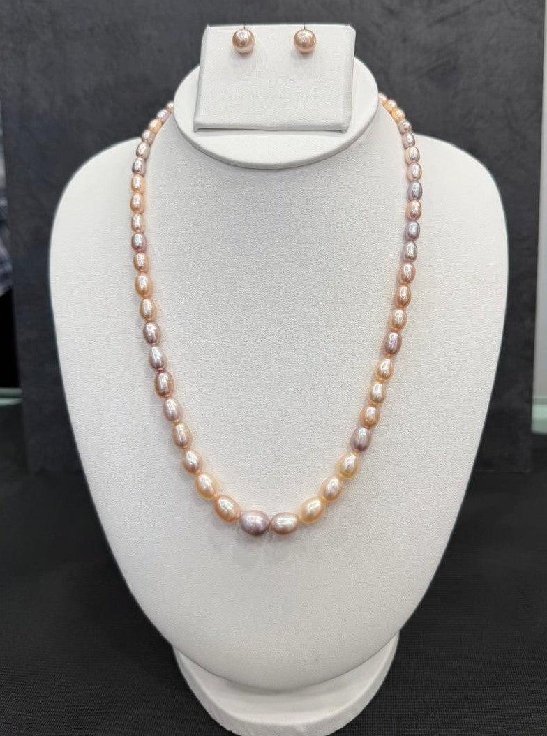 Real Natural Fresh Water Single Line Plain Pearl Mala Set With Certificate(D.No NPS311)