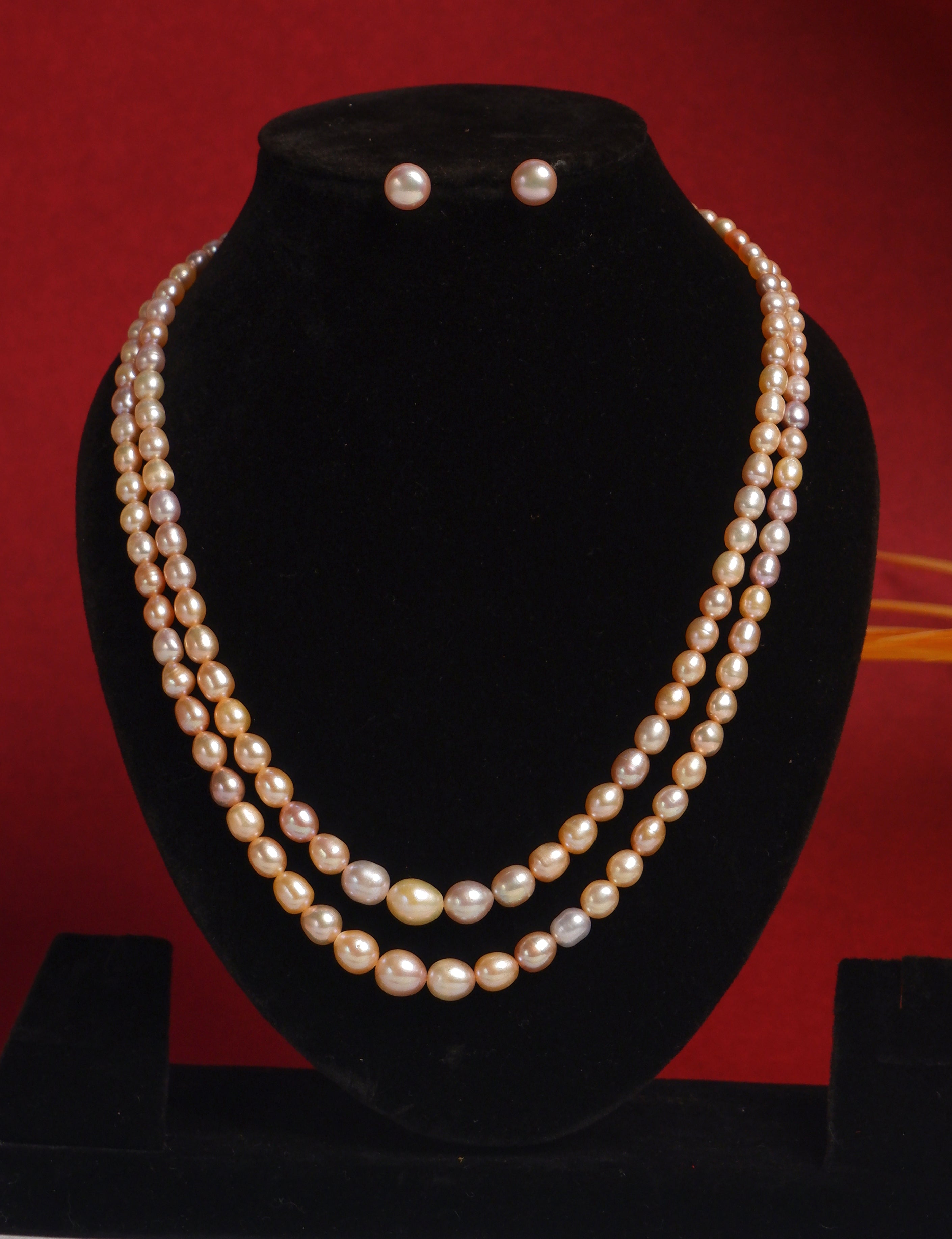 Real Natural Fresh Water Double Line Plain Pearl Mala Set With Certificate(D.No NPS312)