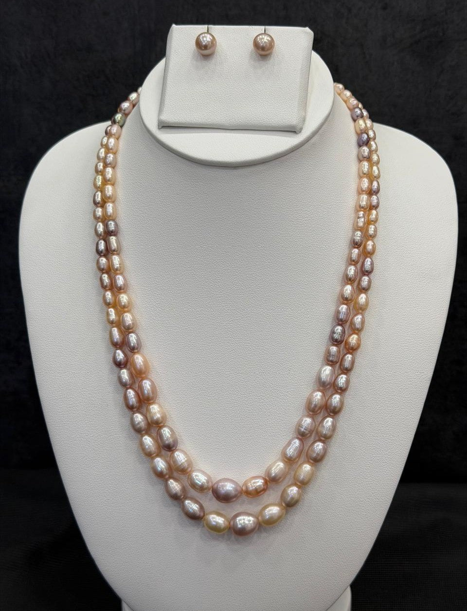 Real Natural Fresh Water Double Line Plain Pearl Mala Set With Certificate(D.No NPS312)