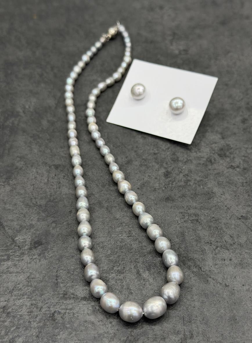 Real Natural Fresh Water Single Line Plain Pearl Mala Set With Certificate(D.No NPS313)