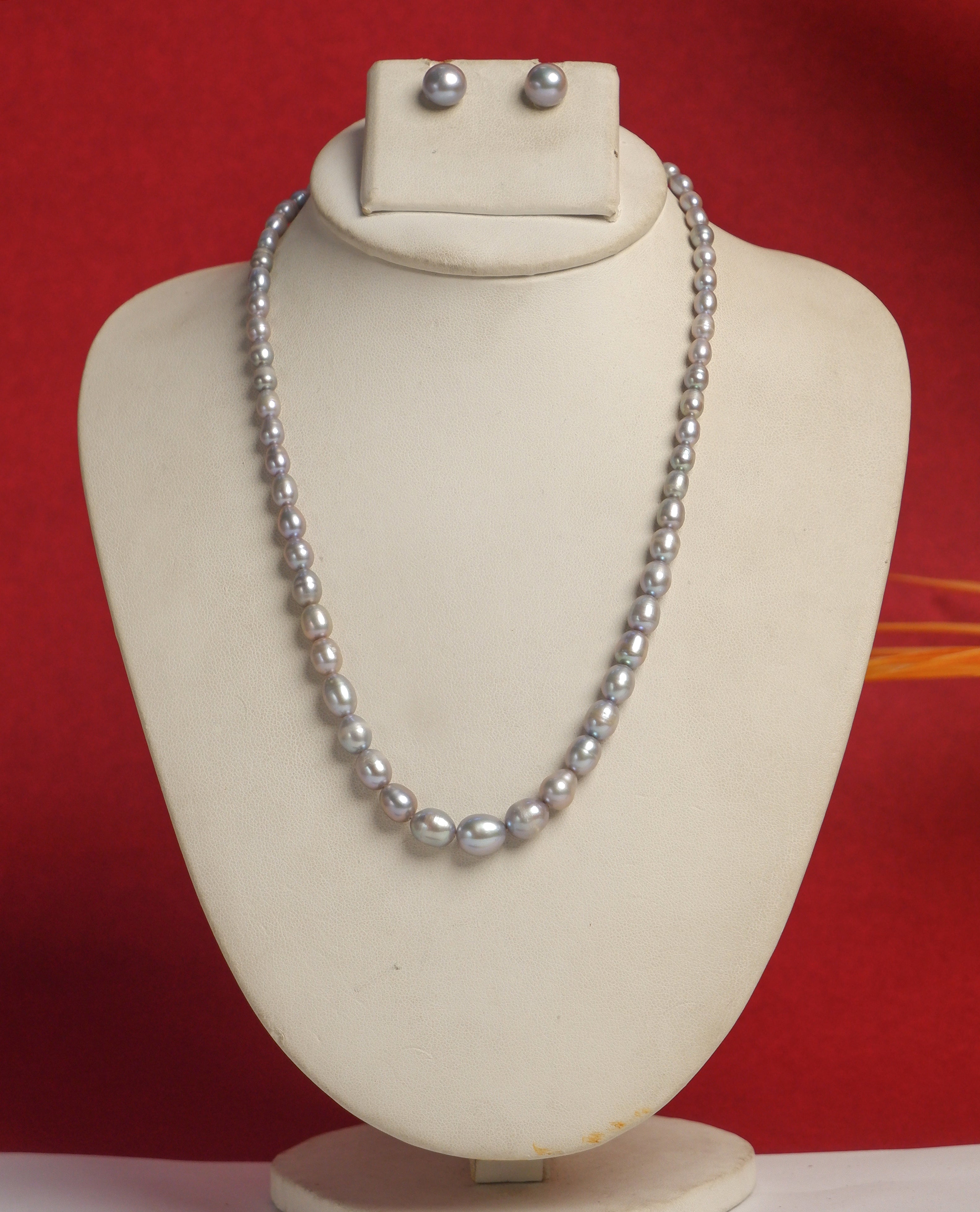 Real Natural Fresh Water Single Line Plain Pearl Mala Set With Certificate(D.No NPS313)