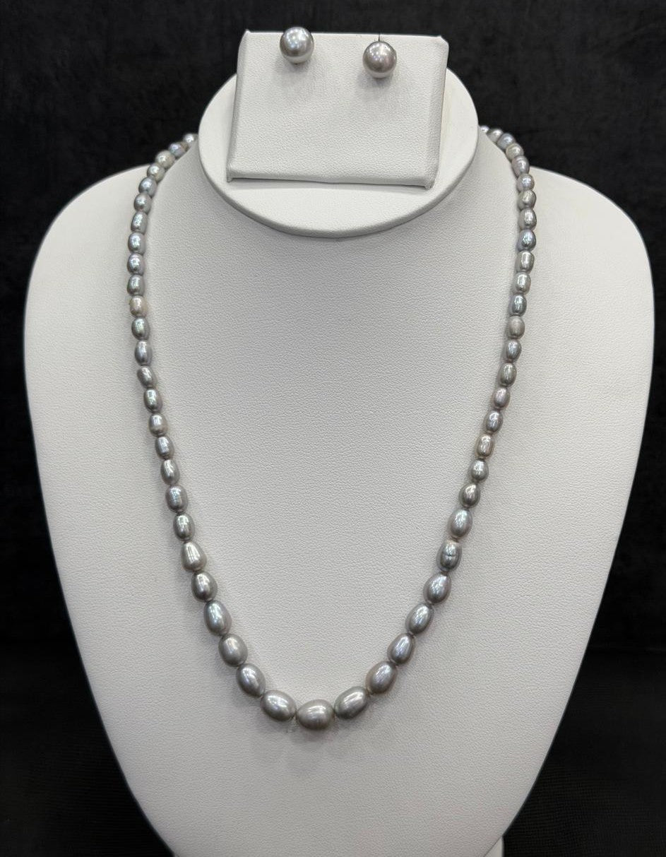 Real Natural Fresh Water Single Line Plain Pearl Mala Set With Certificate(D.No NPS313)