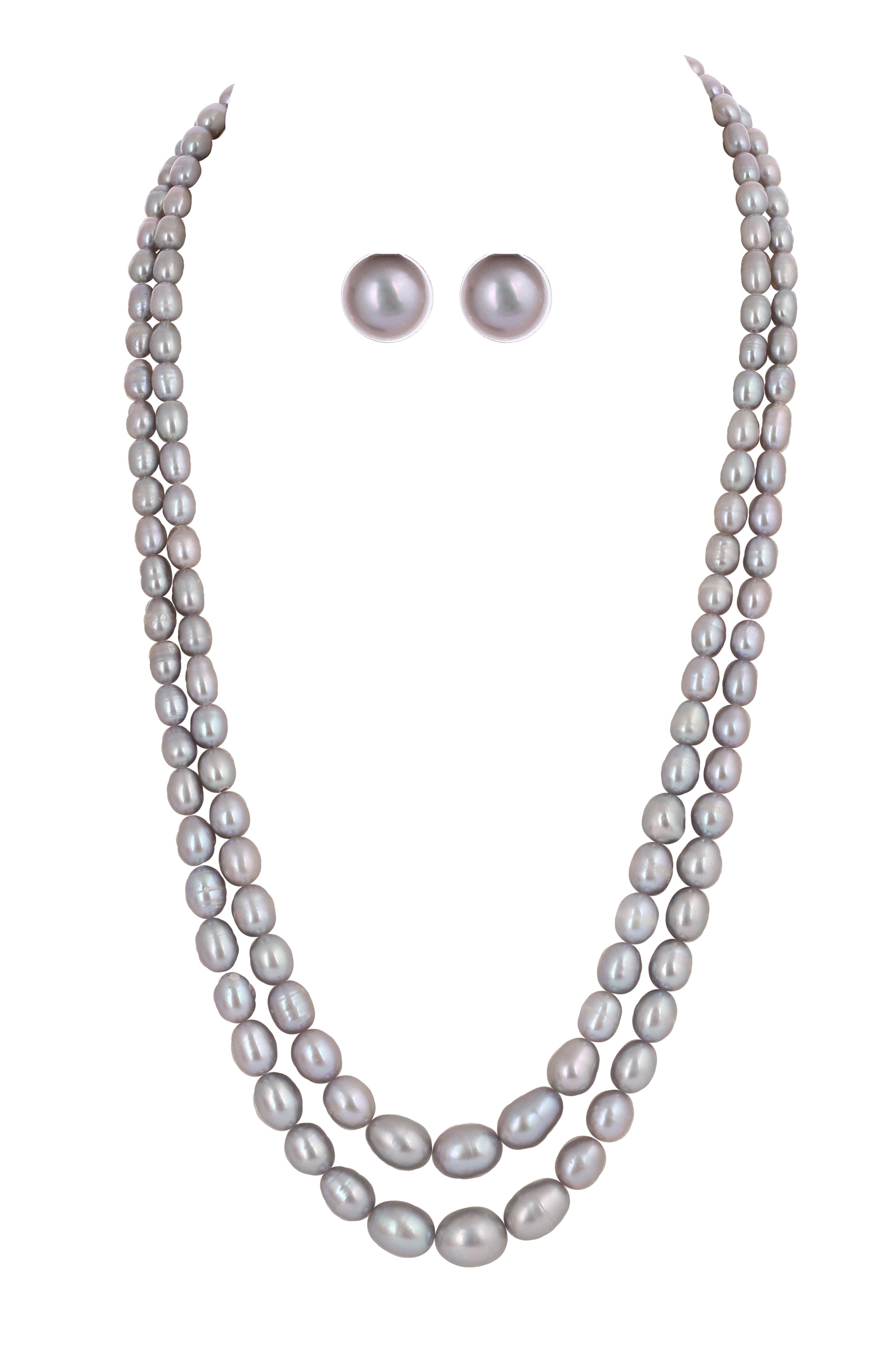 Real Natural Fresh Water Double Line Plain Pearl Mala Set With Certificate(D.No NPS314)