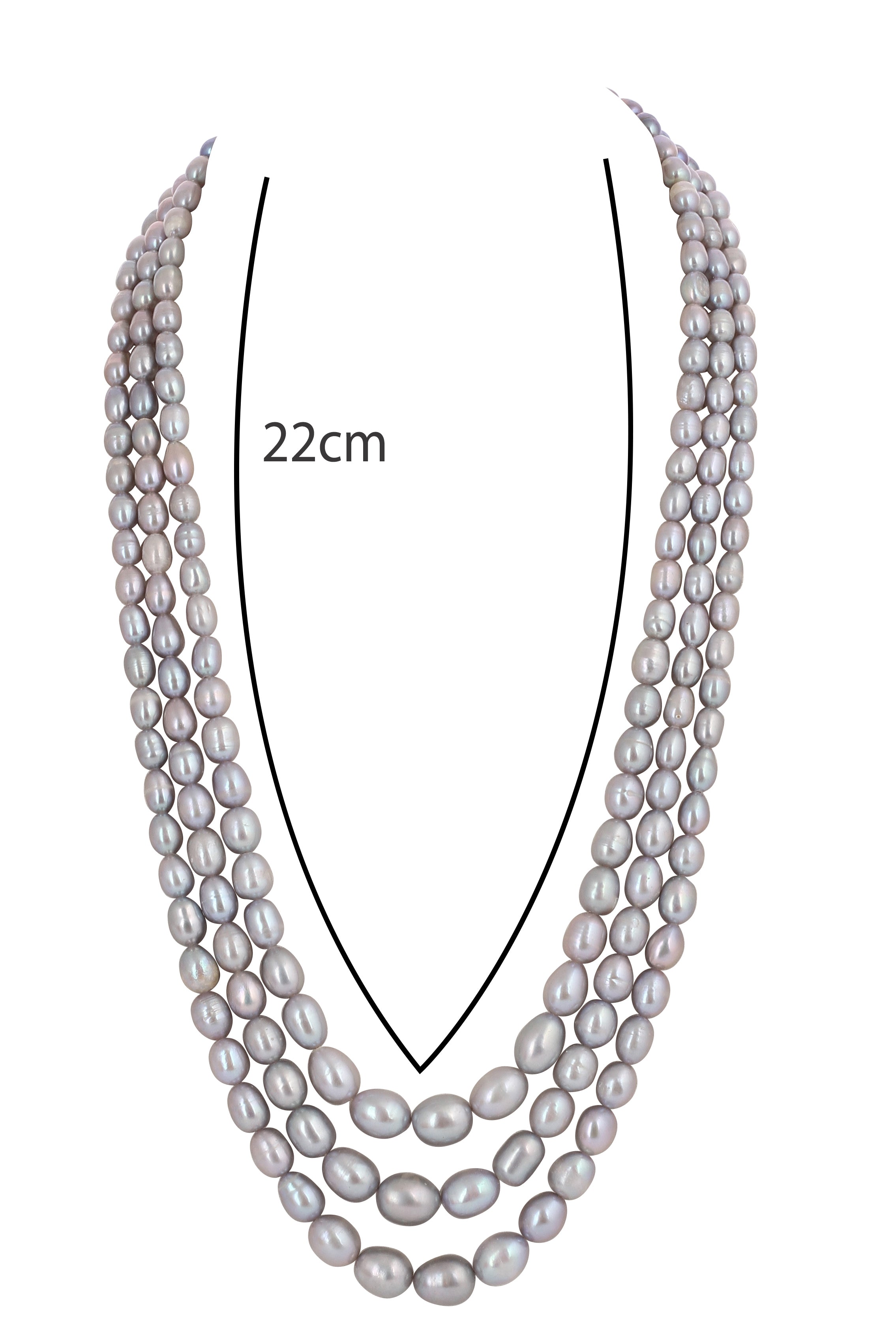 Real Natural Fresh Water Triple Line Plain Pearl Mala Set With Certificate(D.No NPS315)