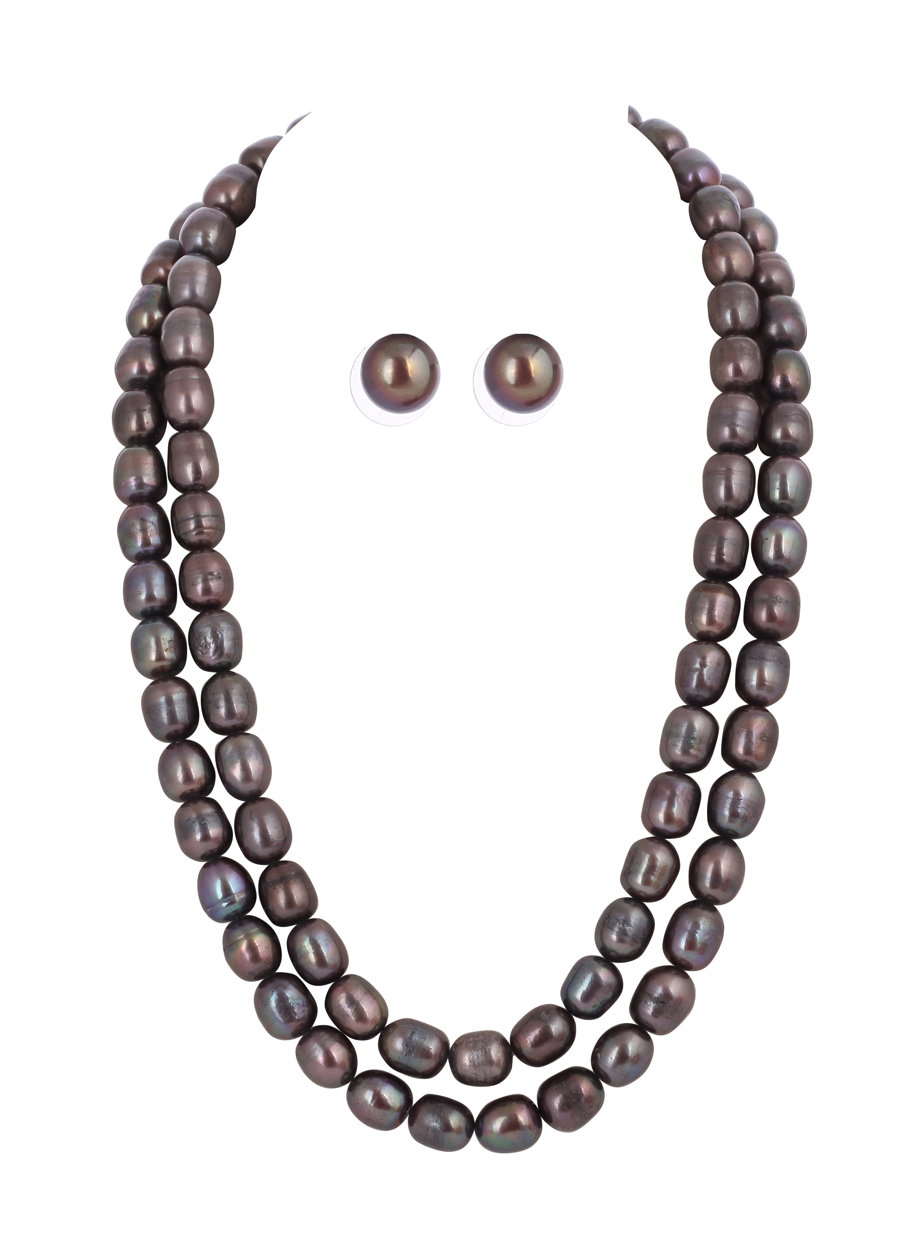 Real Natural Fresh Water Double Line Plain Pearl Mala Set With Certificate(D.No NPS317)