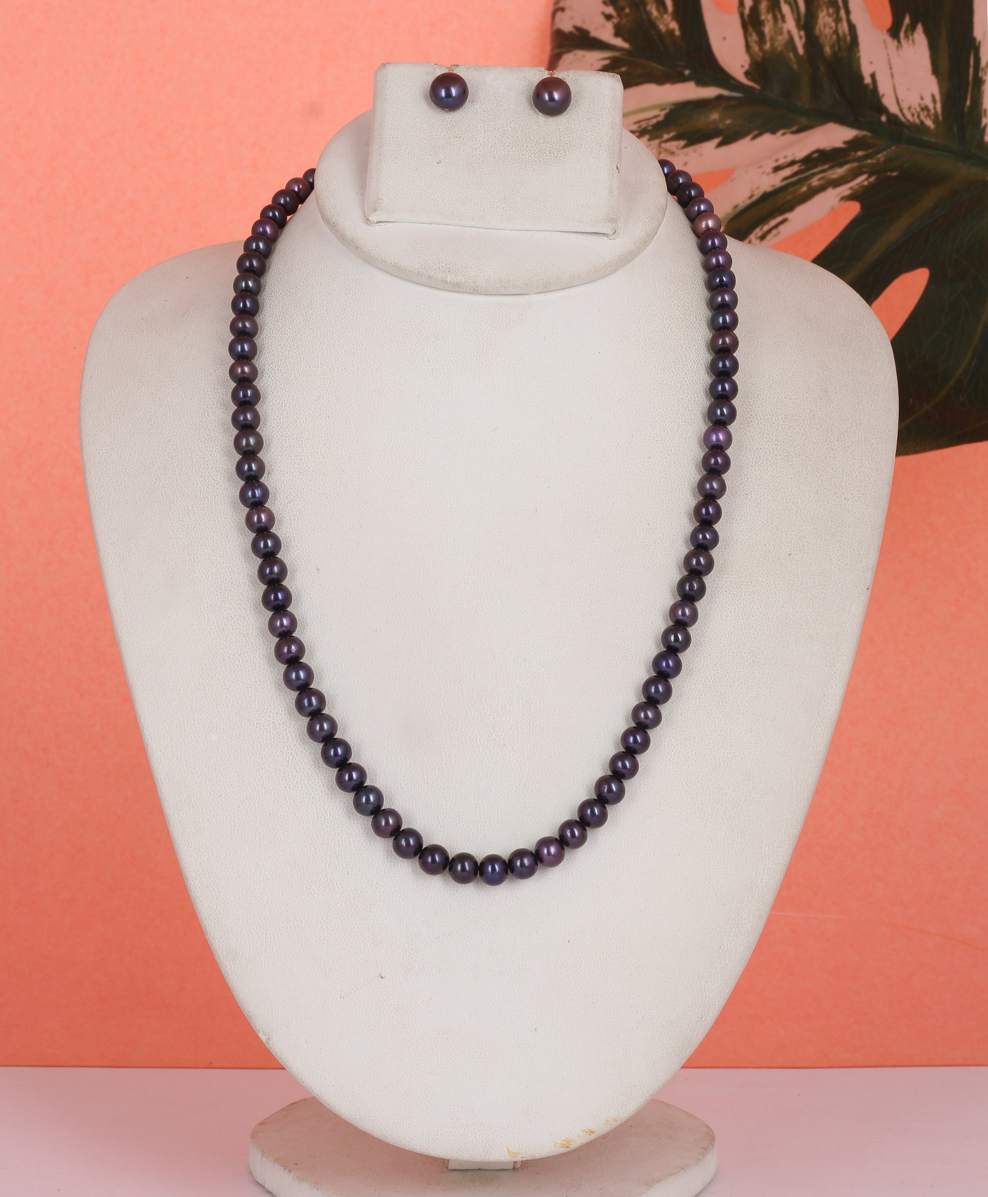 Real Natural Fresh Water Single Line Plain Black Pearl Mala Set With Certificate(D.No NPS319)