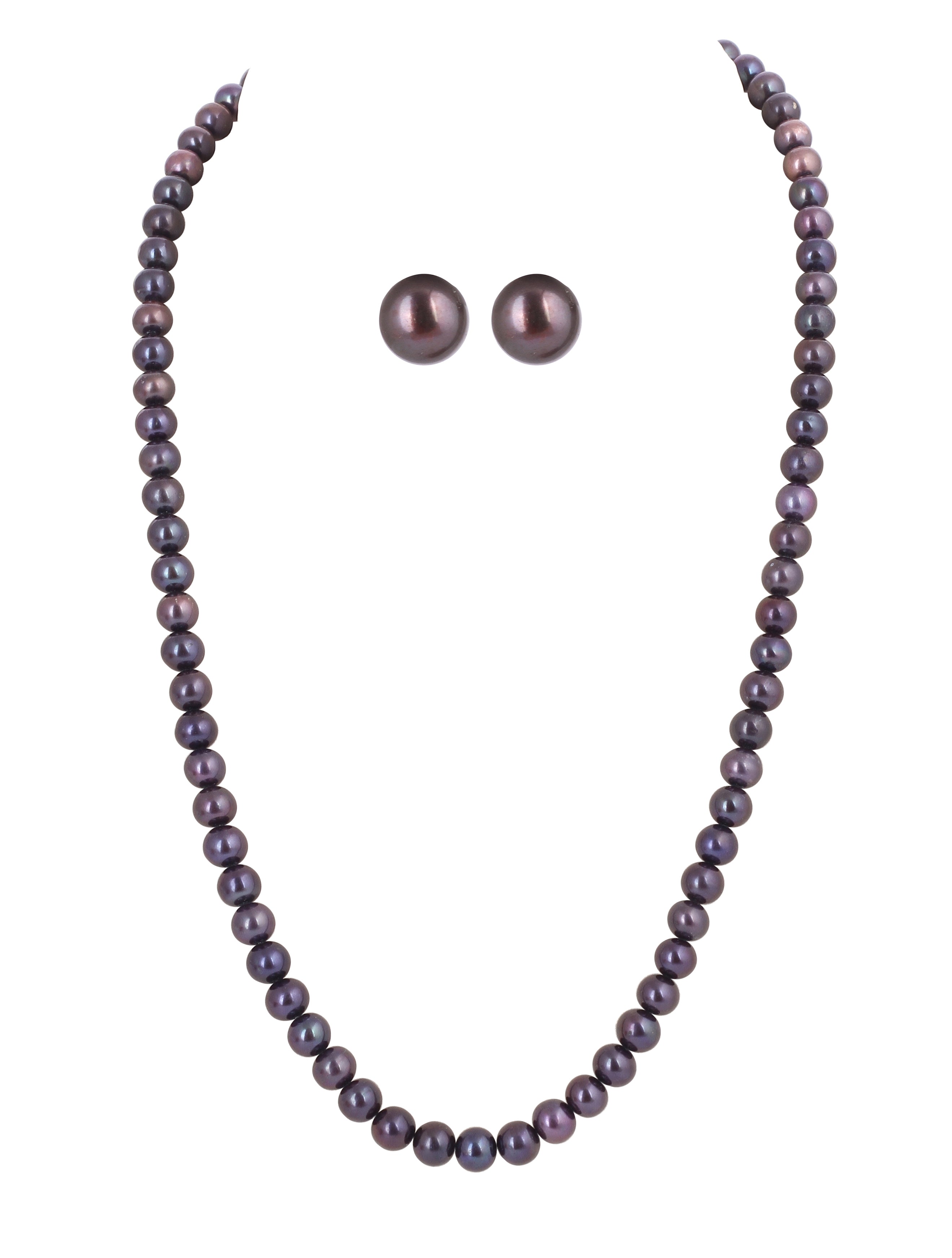 Real Natural Fresh Water Single Line Plain Black Pearl Mala Set With Certificate(D.No NPS319)