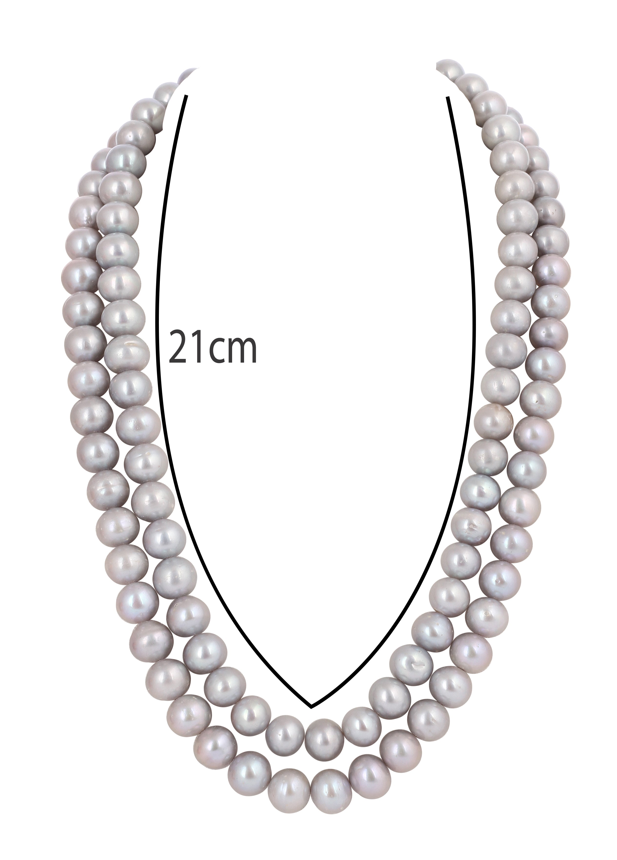 Real Natural Fresh Water Double Line Plain 10 MM Grey Pearl Mala Set With Certificate(D.No NPS325)