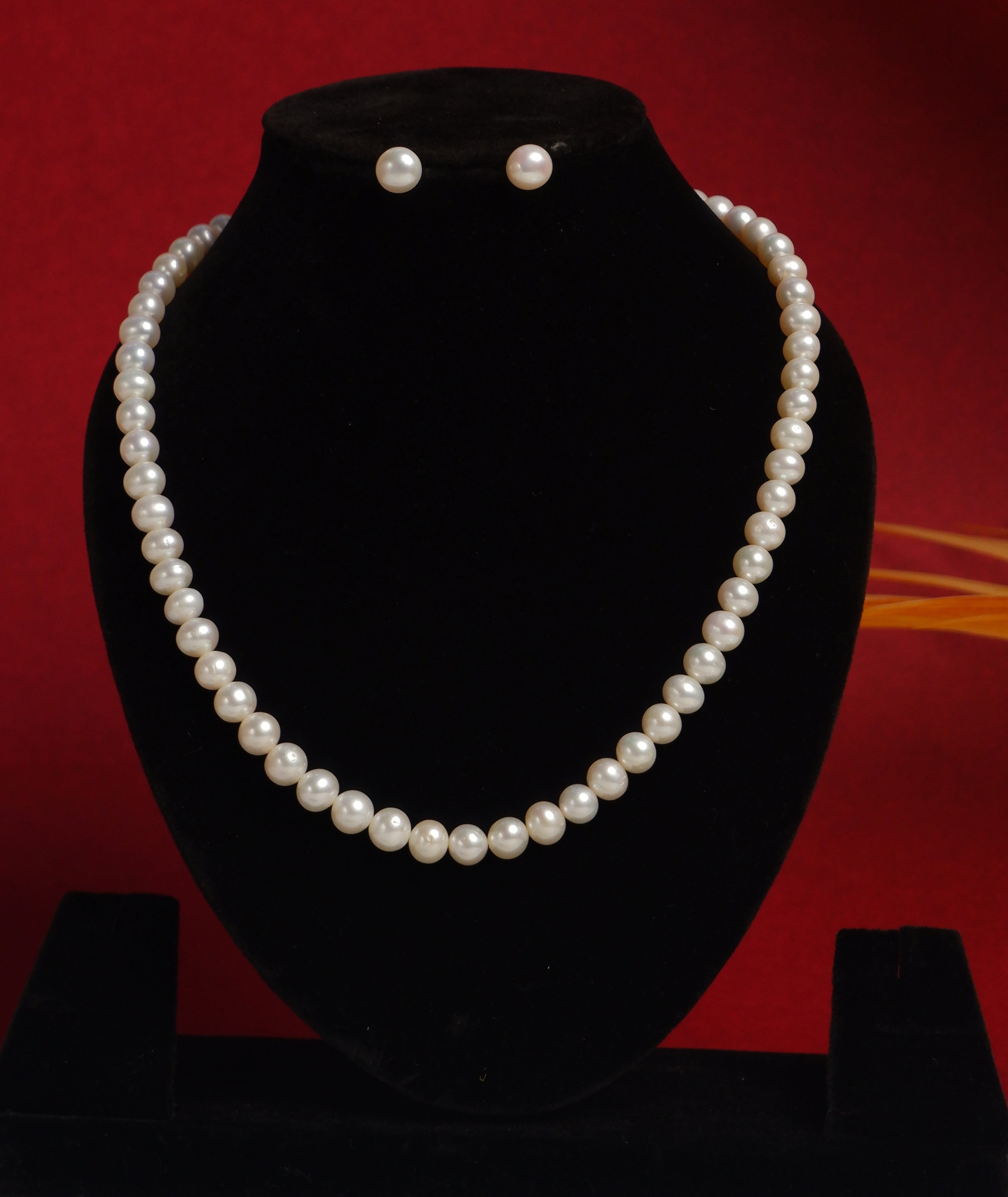 Real Natural Fresh Water Plain 8 MM Round Pearl Mala Set With Certificate(D.No NPS328)