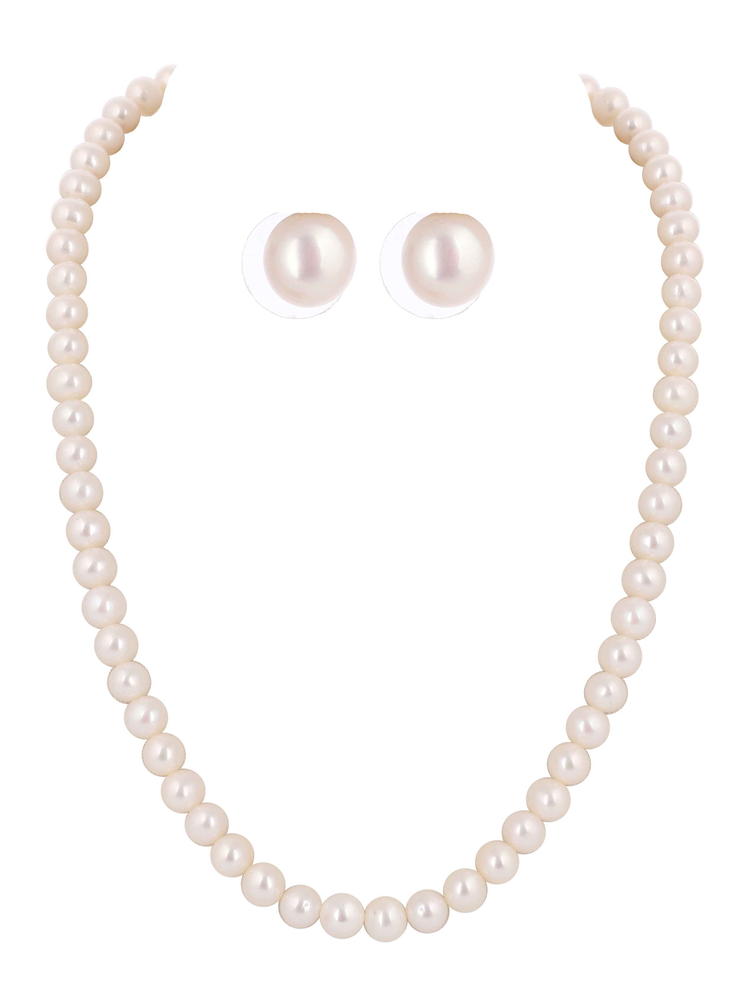 Real Natural Fresh Water Plain 8 MM Round Pearl Mala Set With Certificate(D.No NPS328)
